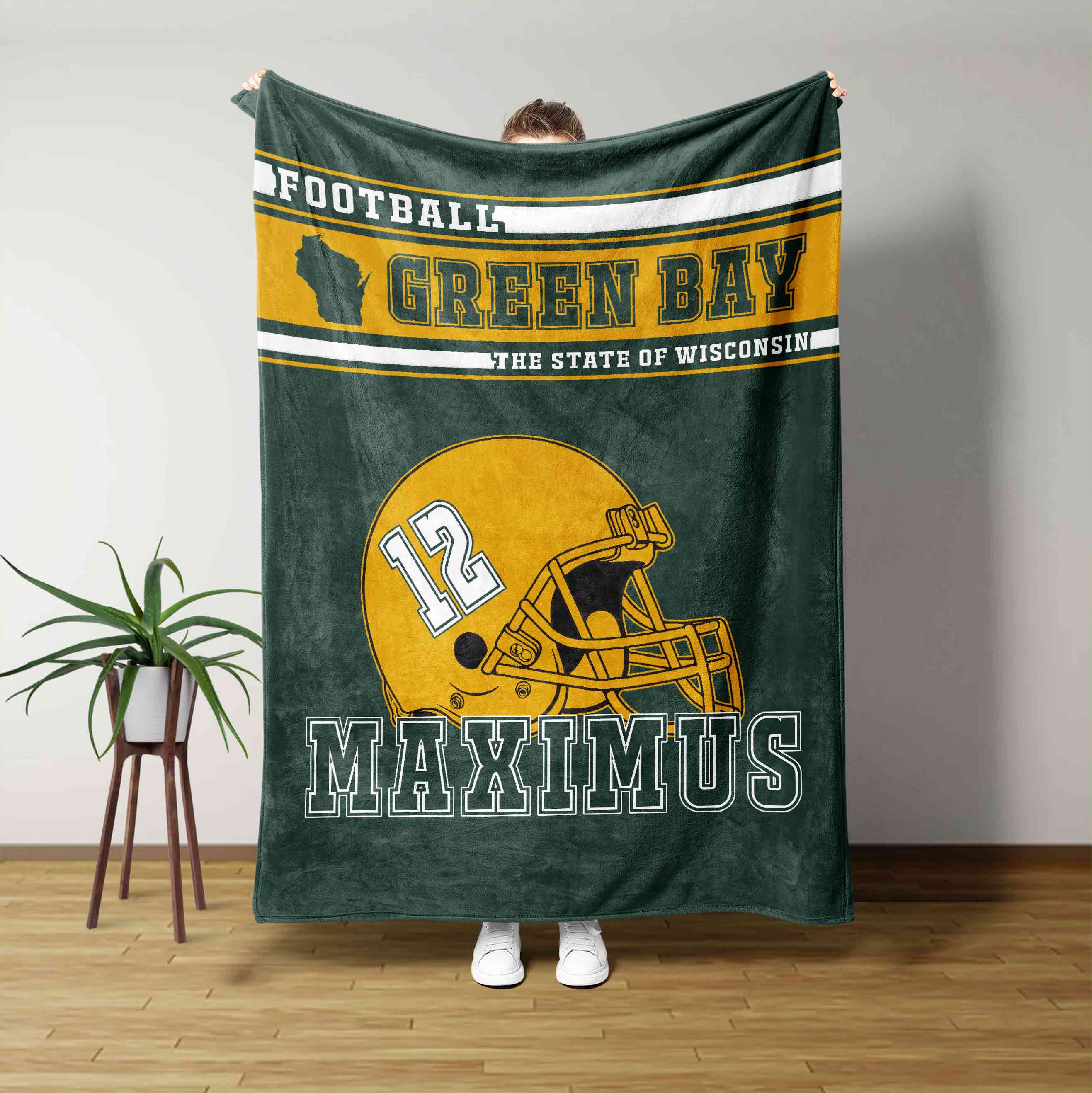 Football Blanket, Green Bay Football Custom Name And Number Blanket