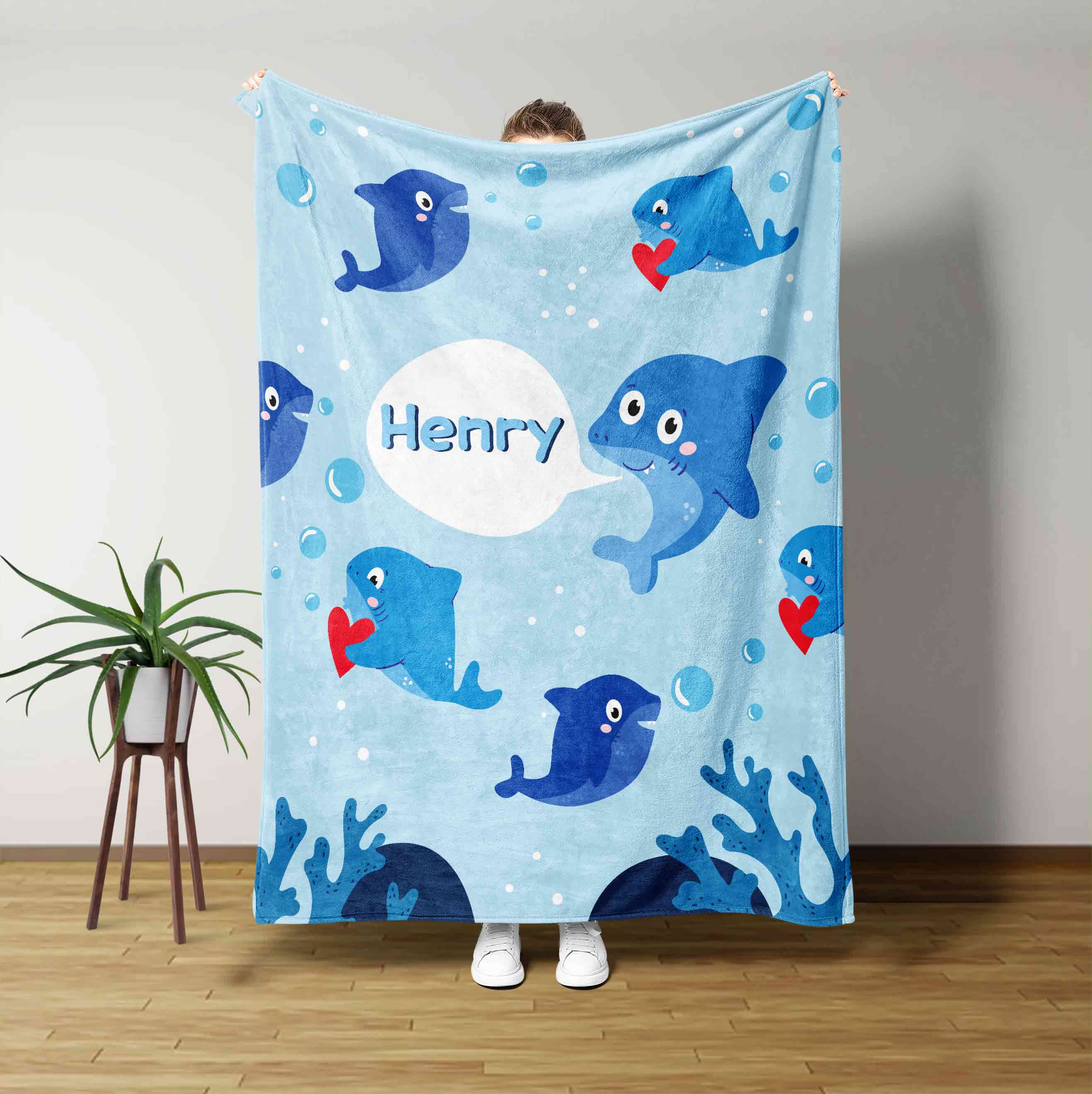 Shark And Ocean Custom Name Blanket