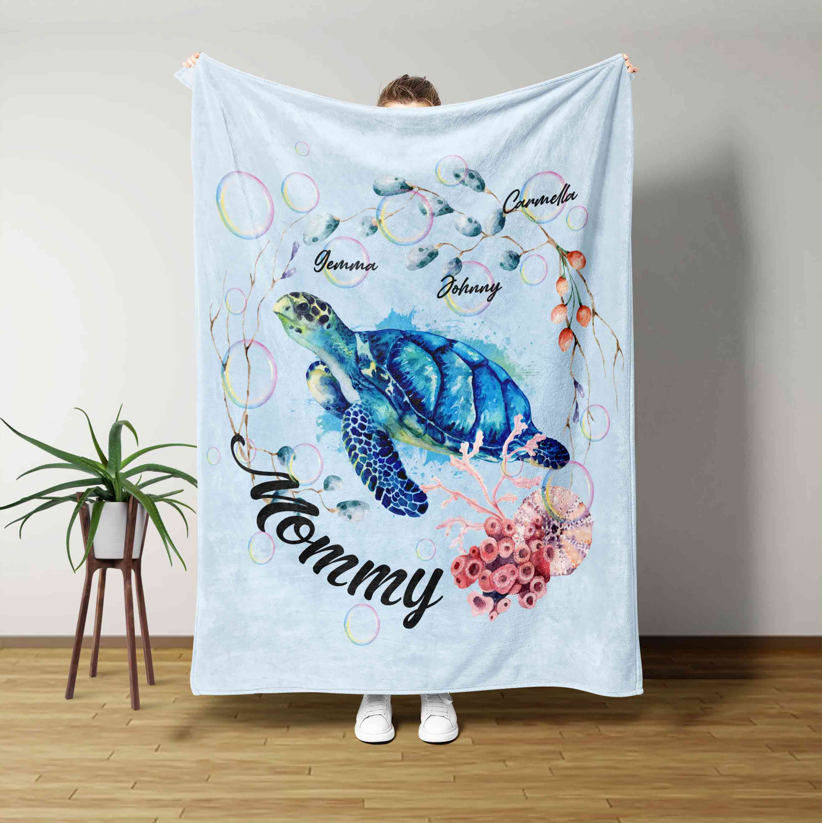 Turtle Mommy Custom Name Blanket