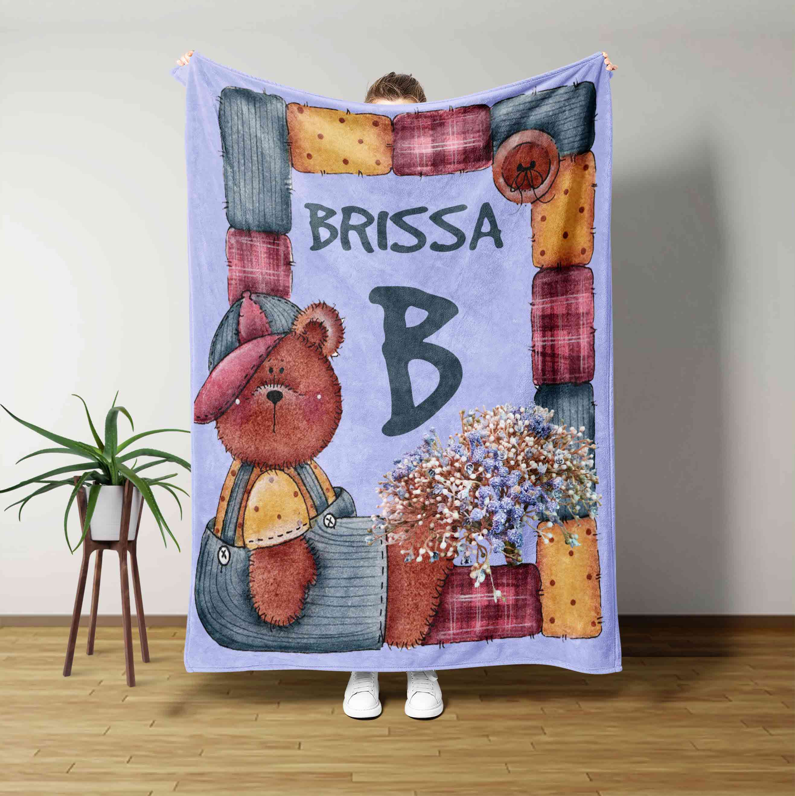 Teddy Bear Custom Name Blanket