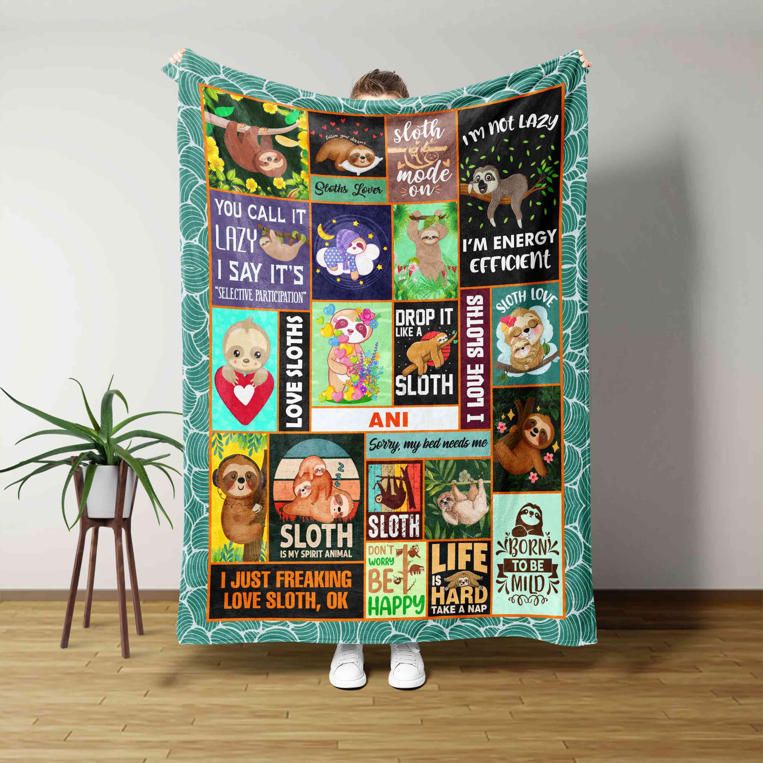 I Love Sloths Custom Blanket