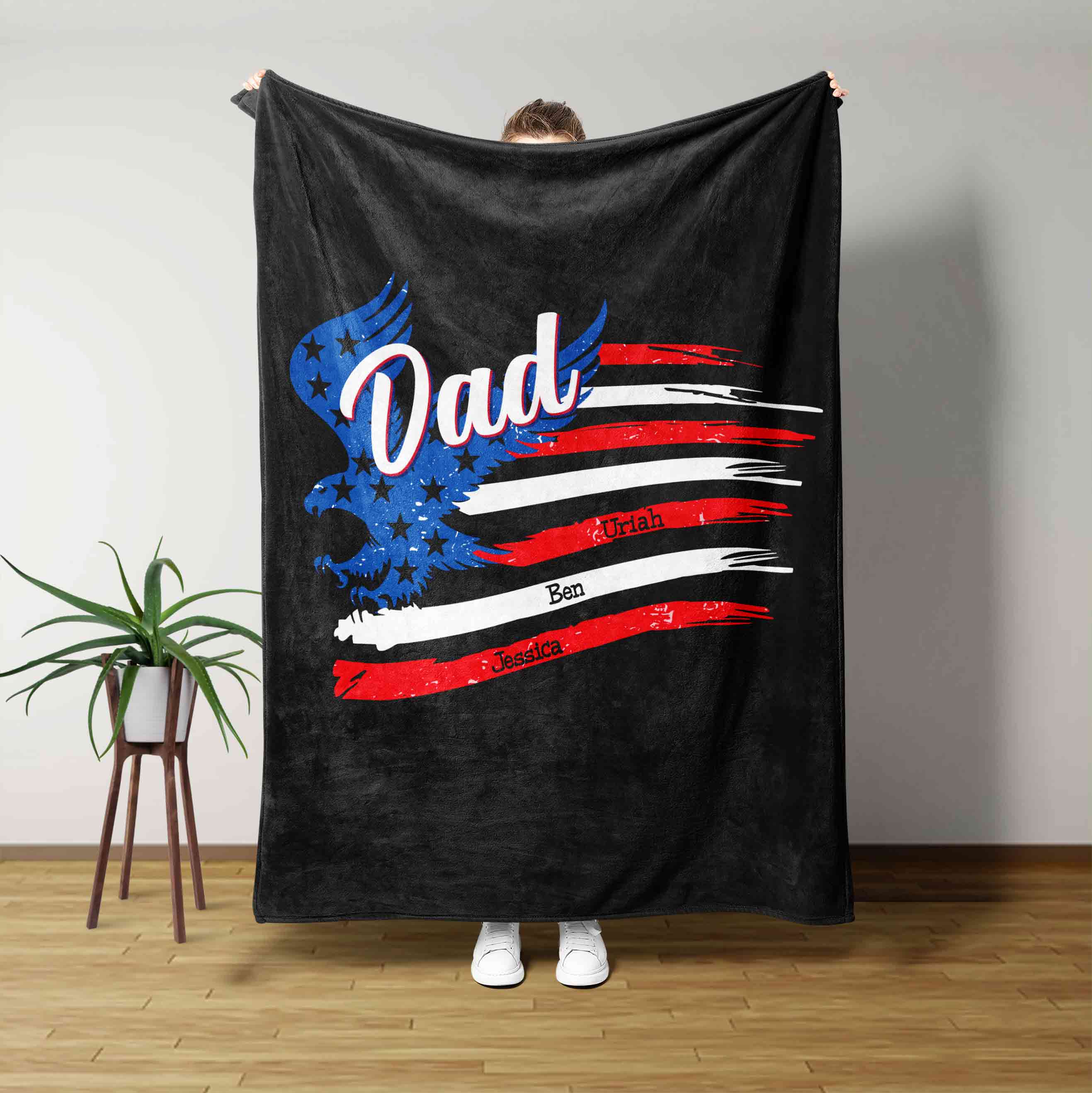 Dad With Eagle And American Flag Blanket