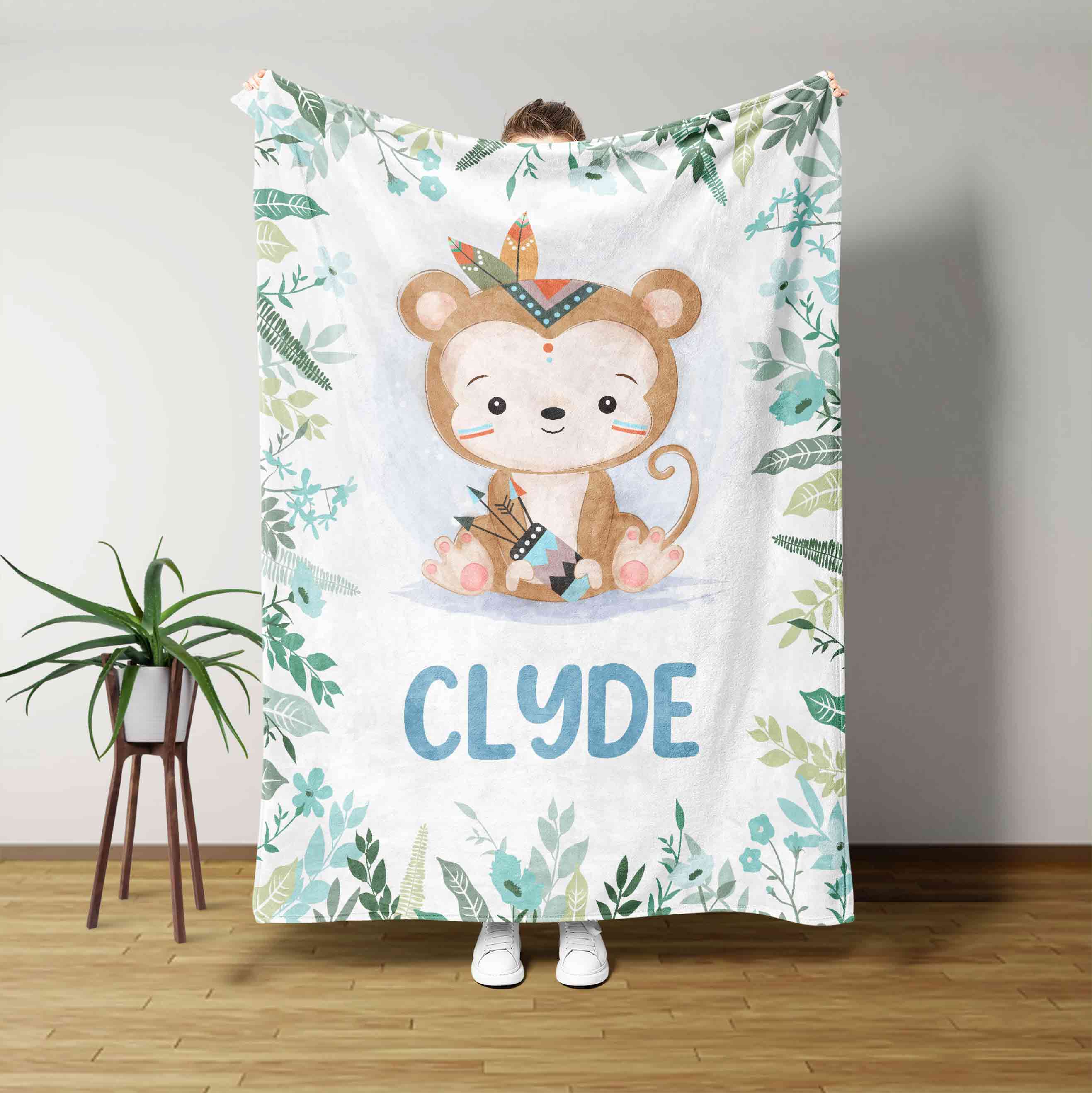 Monkey Cute Custom Name Blanket