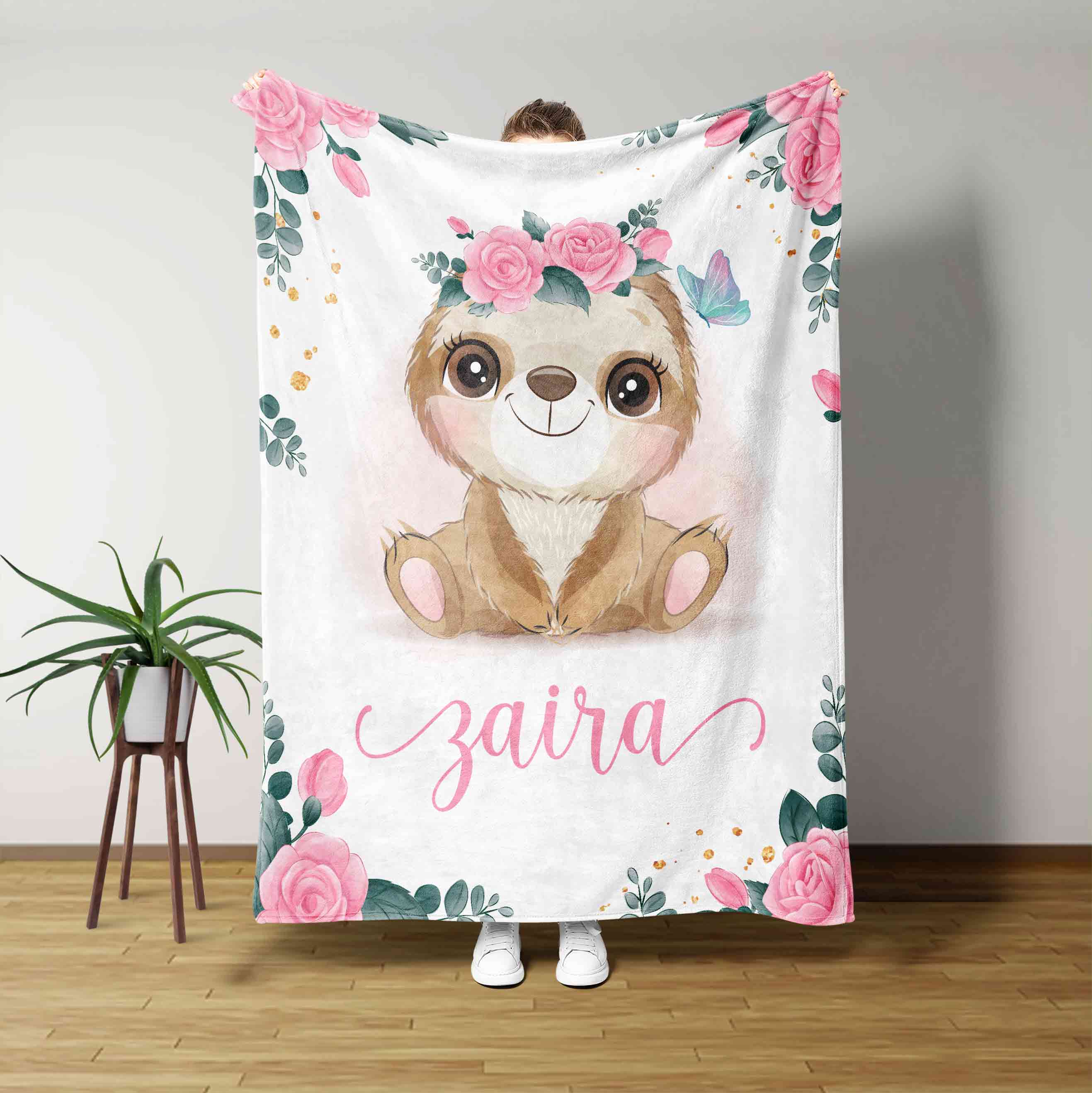 Sloth Cute Custom Name Blanket
