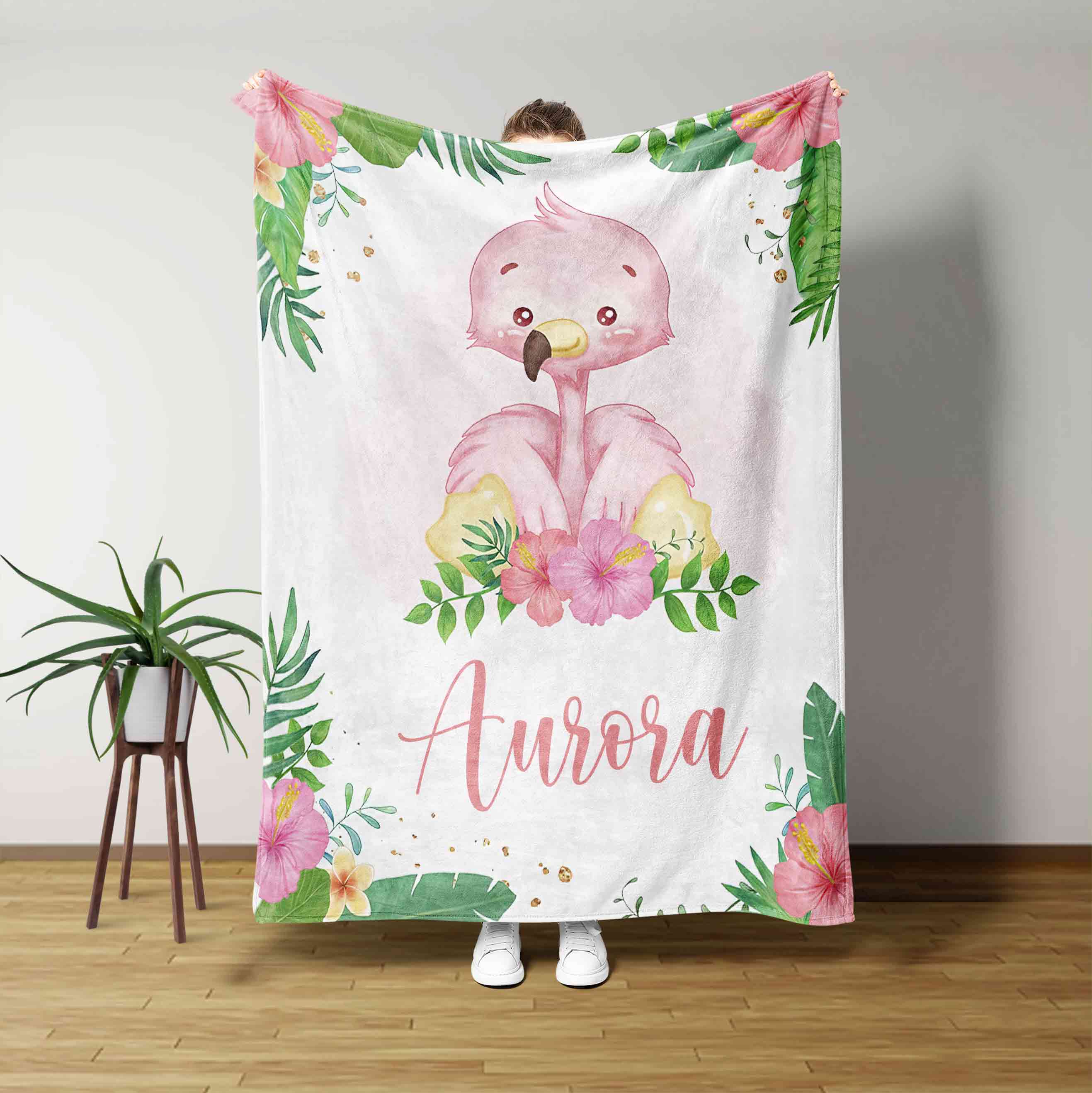 Flamingo Baby Custom Name Blanket