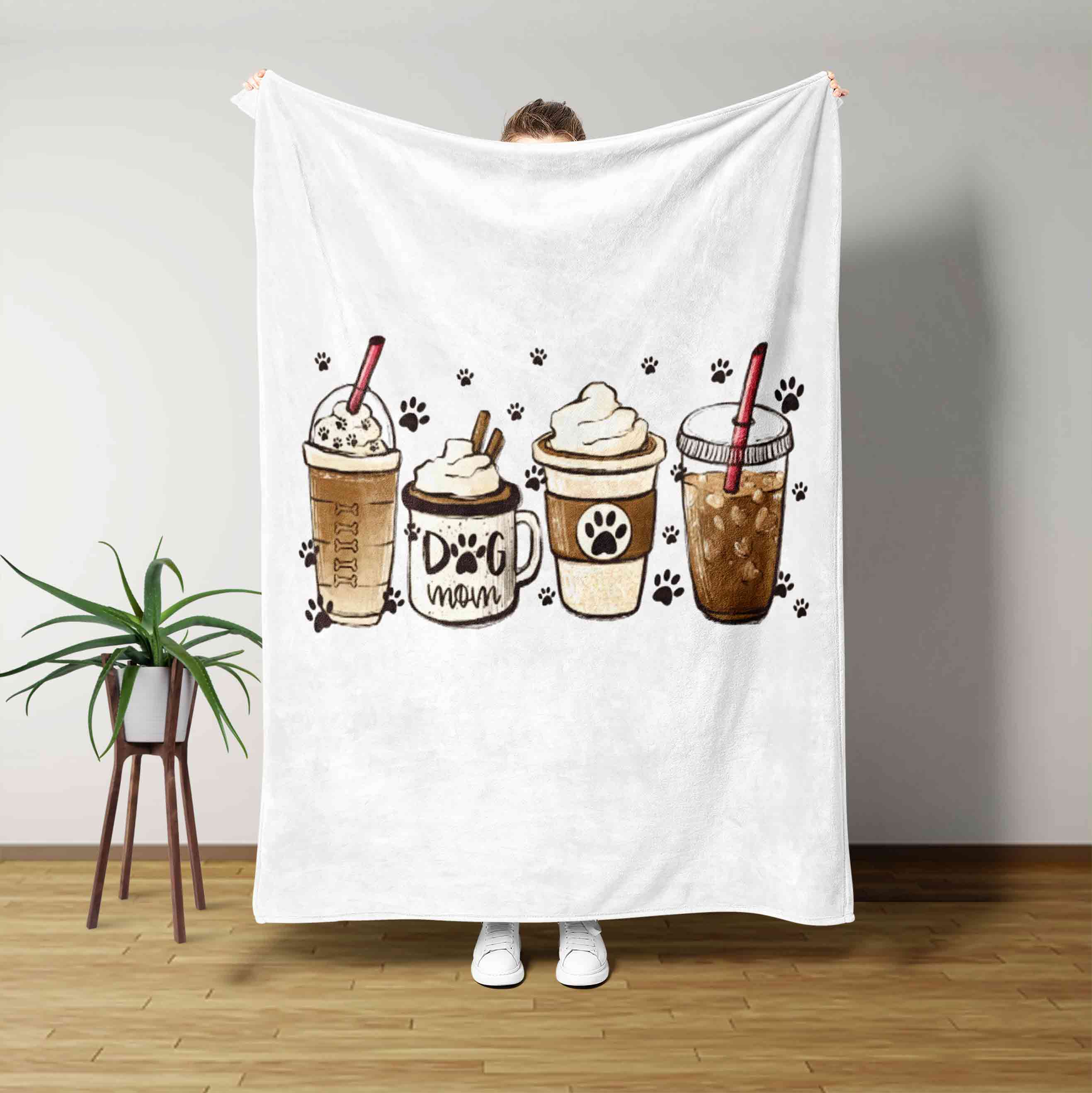 Coffee And Dogs Footprint Blanket