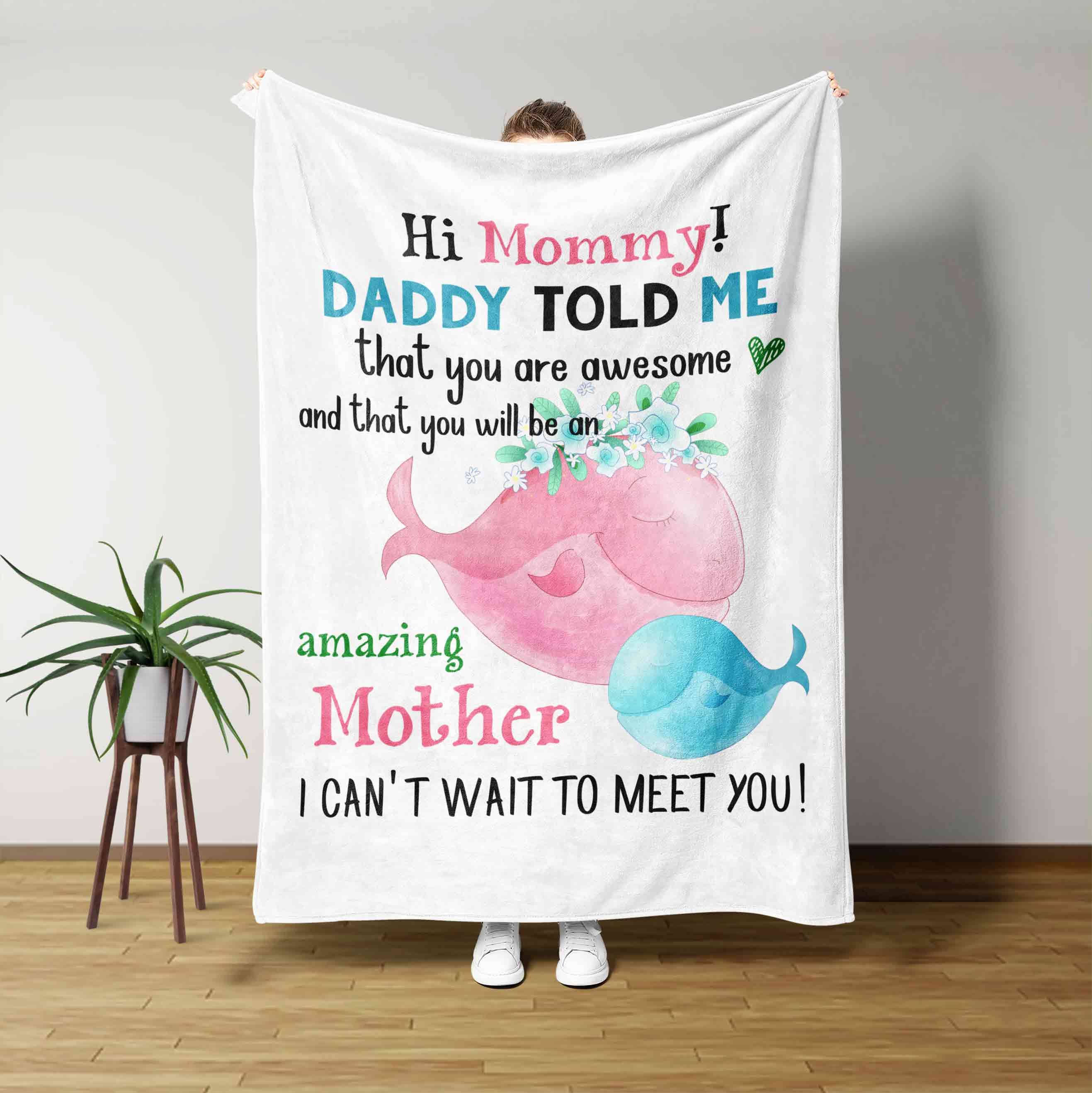 Whale Hi Mommy Custom Name Blanket