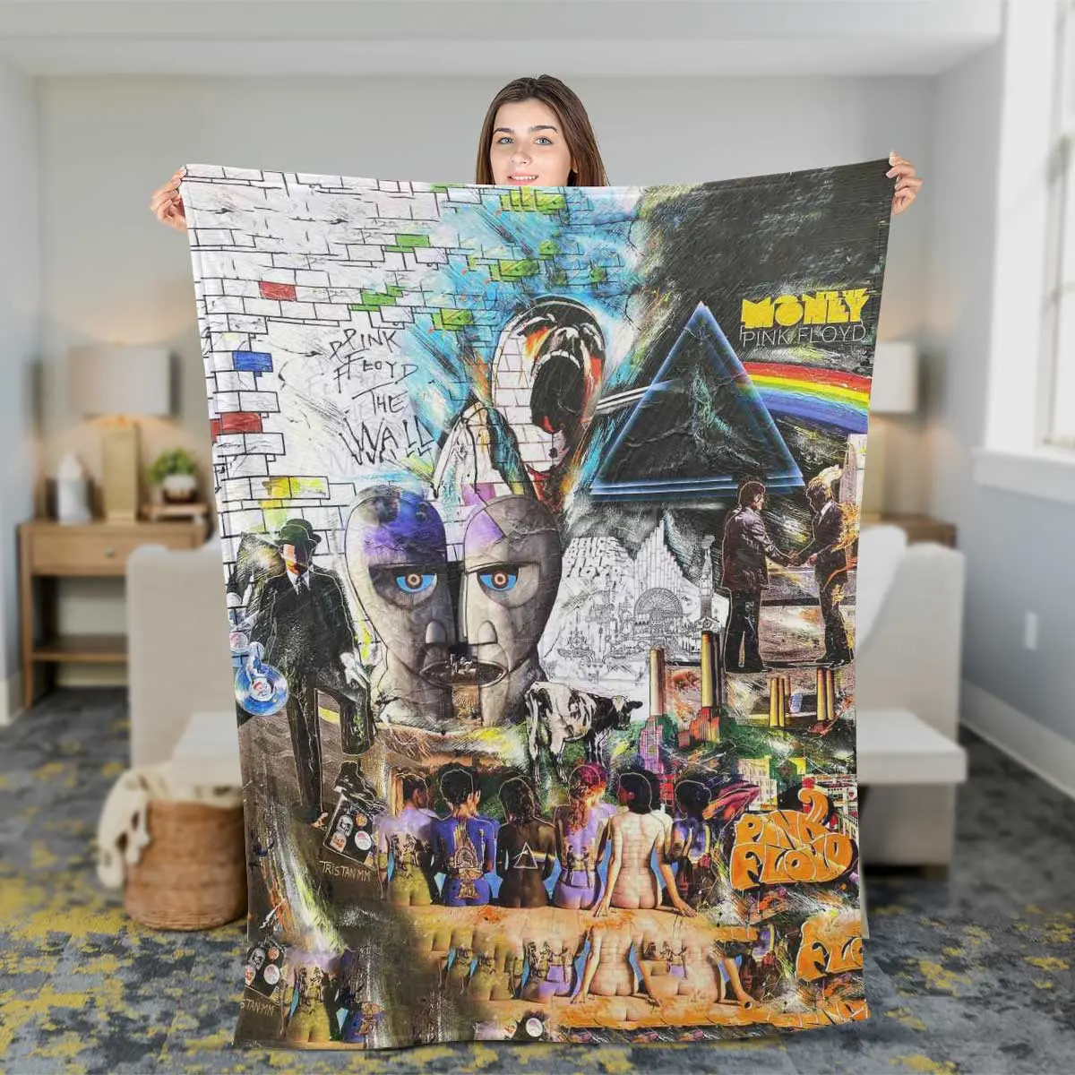 Pink Floyd Fleece Blanket Album Collage Digital Art Wish You Were Here Dsotm Premium