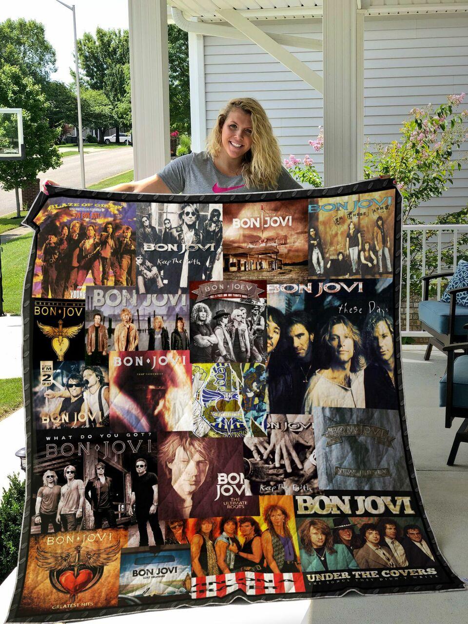 Bon Jovi Albums Poster Quilt Blanket