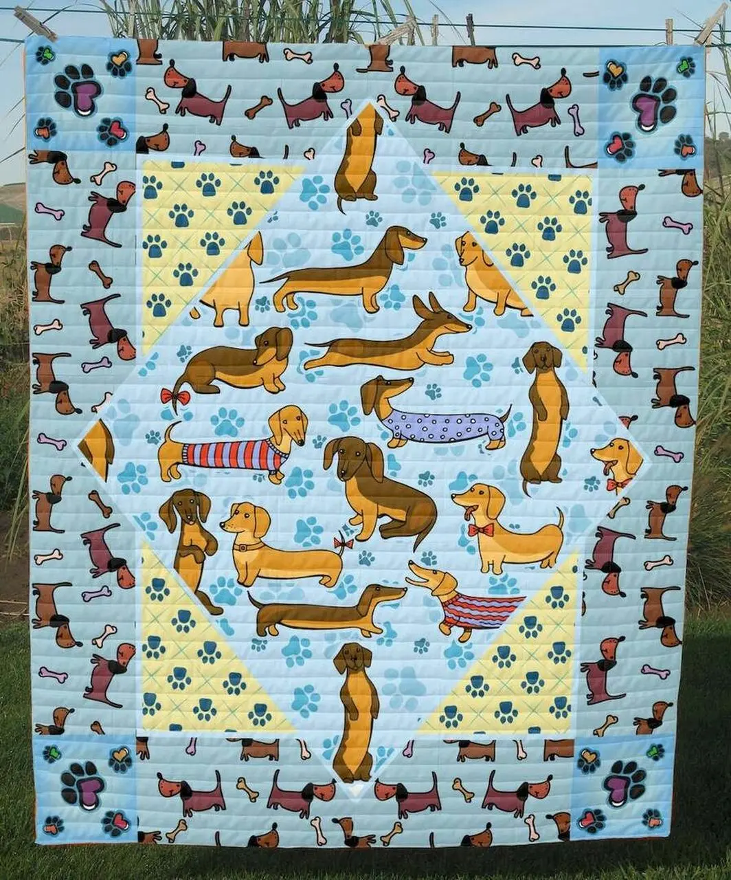 Dachshund Cartoon Doxie Quilt Blanket
