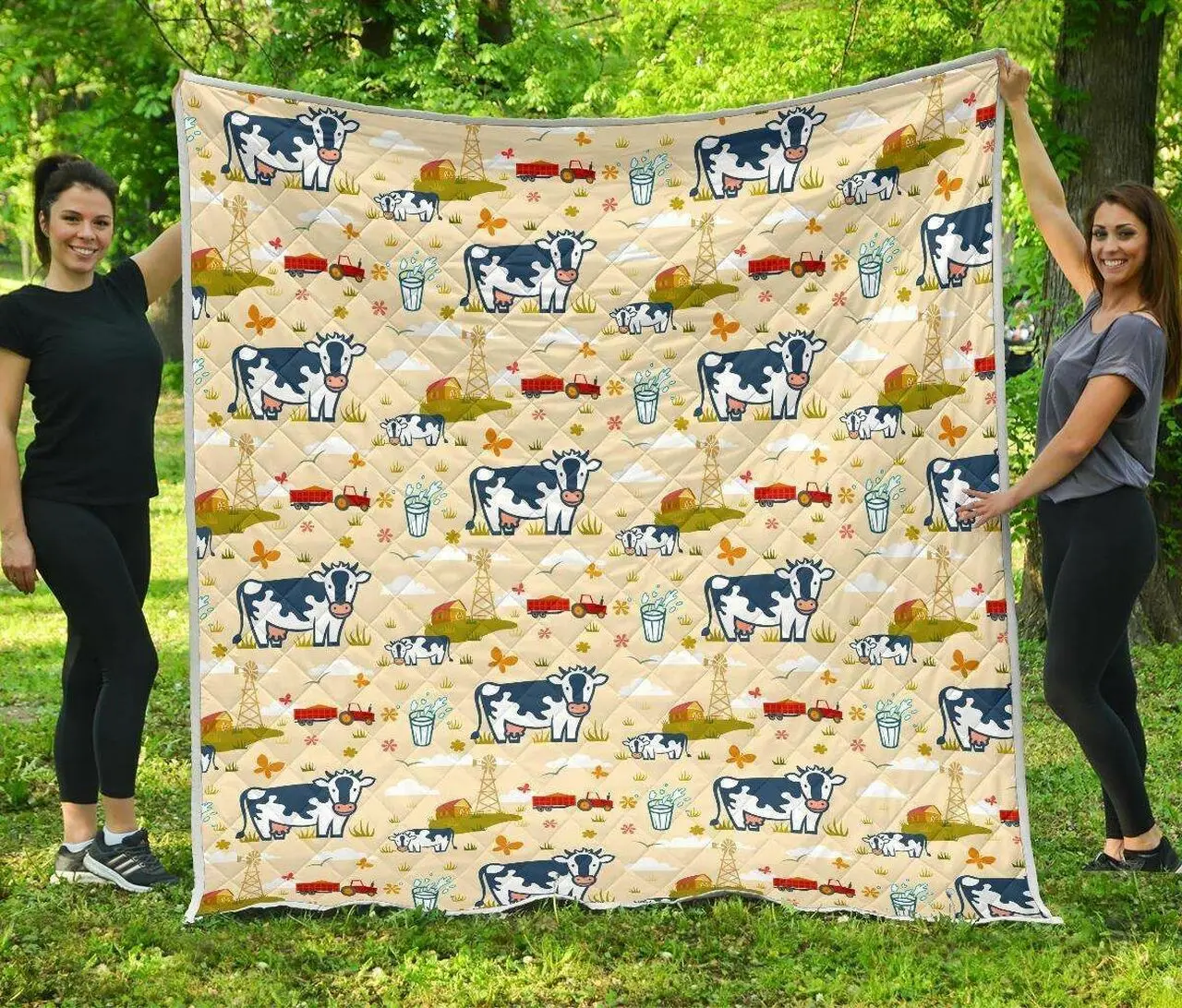 Cow Farm Cartoon Dairy Quilt Blanket