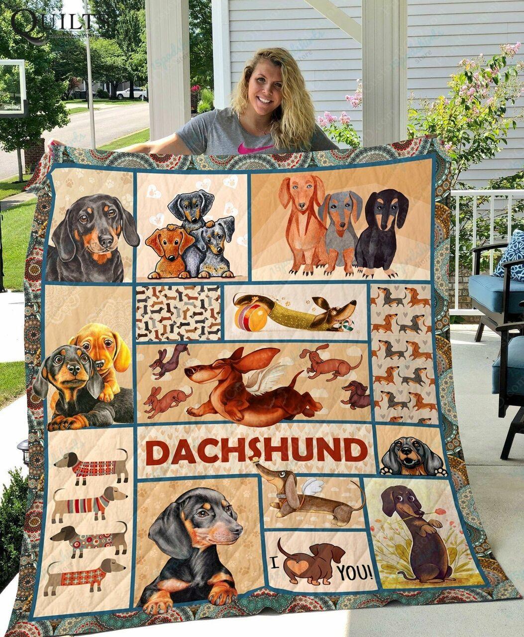 Dachshund Dog Cartoon Quilt Blanket