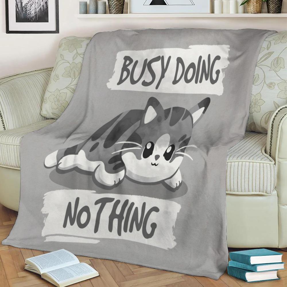 Cat Busy Doing Nothing Fleece Throw Blanket