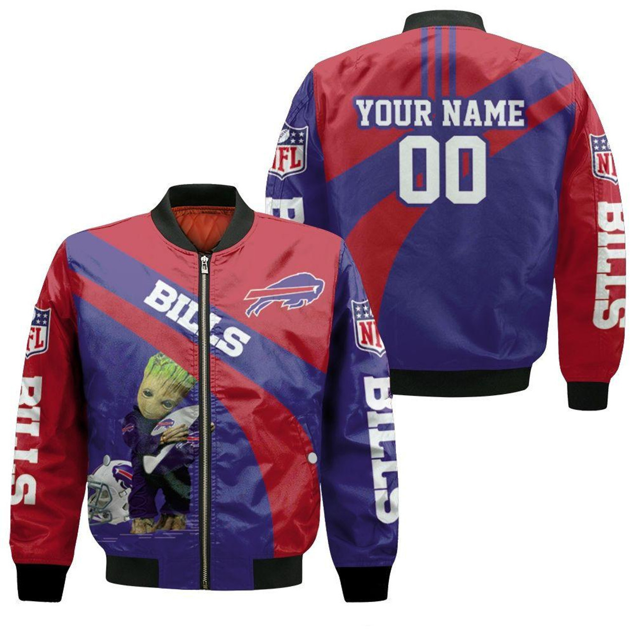 Buffalo Bills Groot Hugs Logo Bomber Jacket And Purple