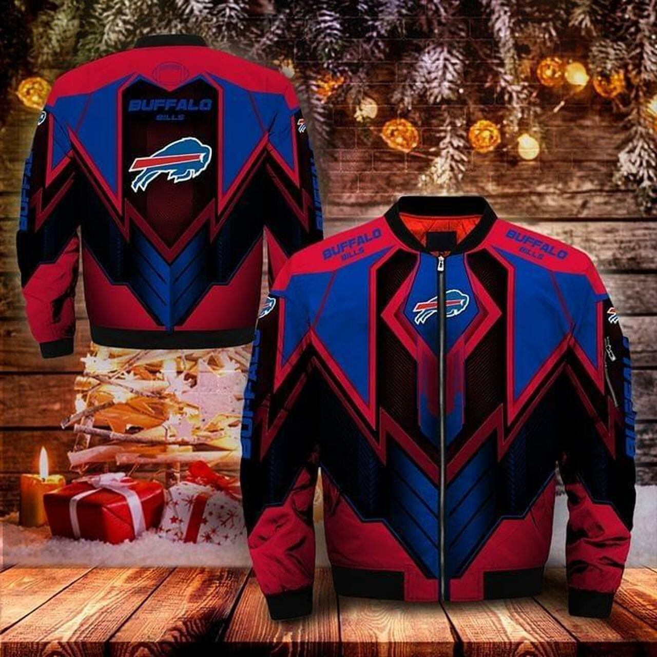 Buffalo Bills Christmas Bomber Jacket Blue And Red