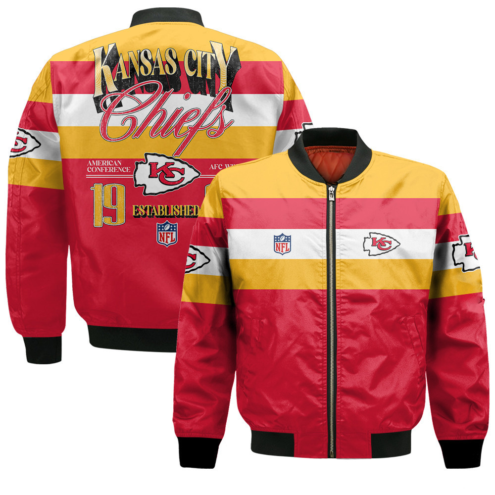 Kansas City Chiefs Football Team Fire Burning Opponents Bomber Jacket