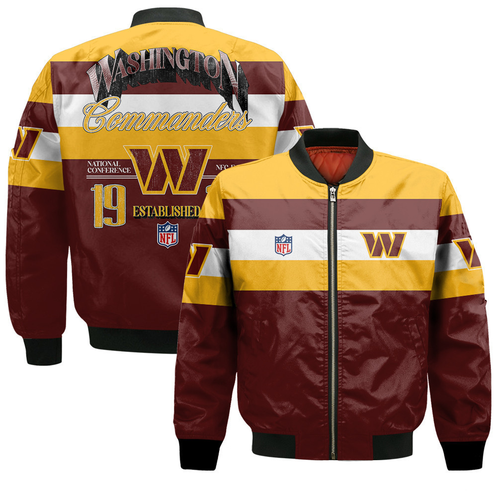 Washington Commanders Football Team Fire Burning Opponents Bomber Jacket