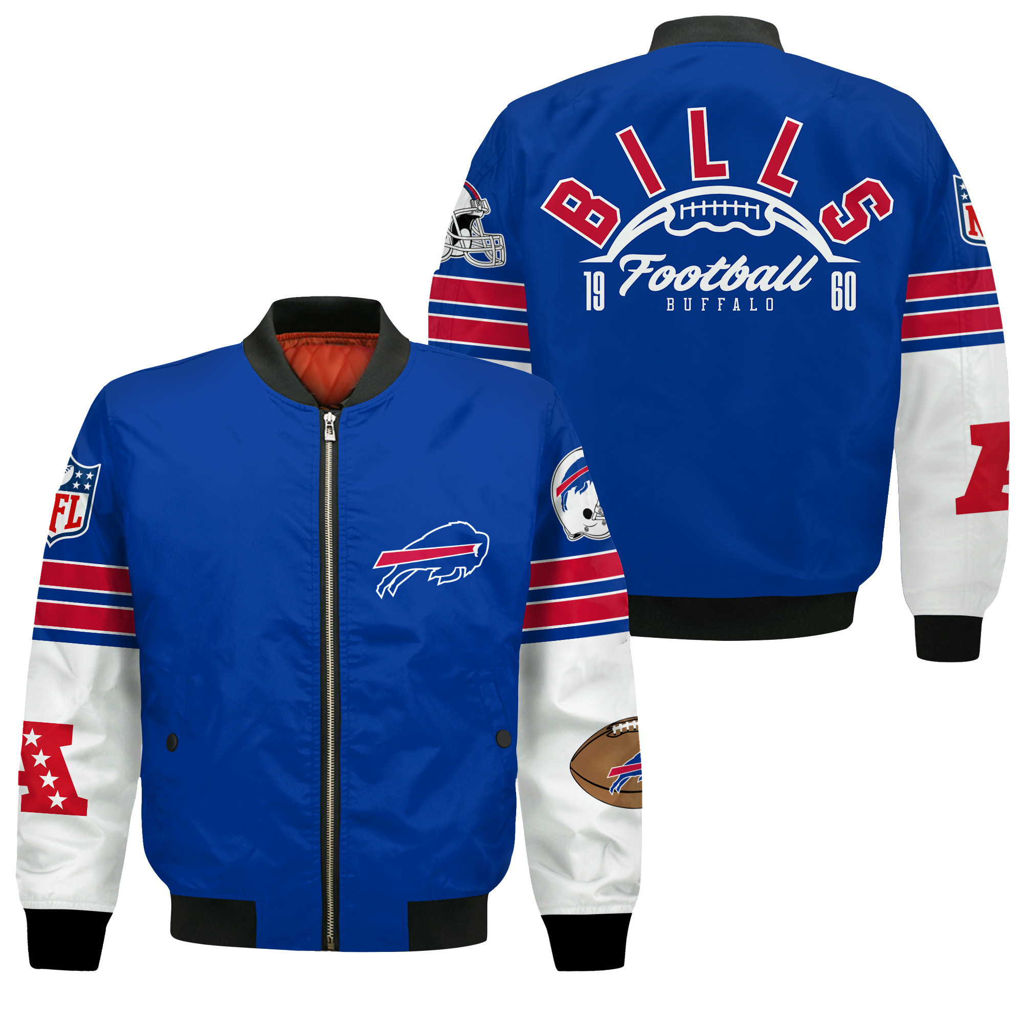 Buffalo Bills National Football League Feel The Power Bomber Jacket Full Zip Jacket For Nfl Fans Sport