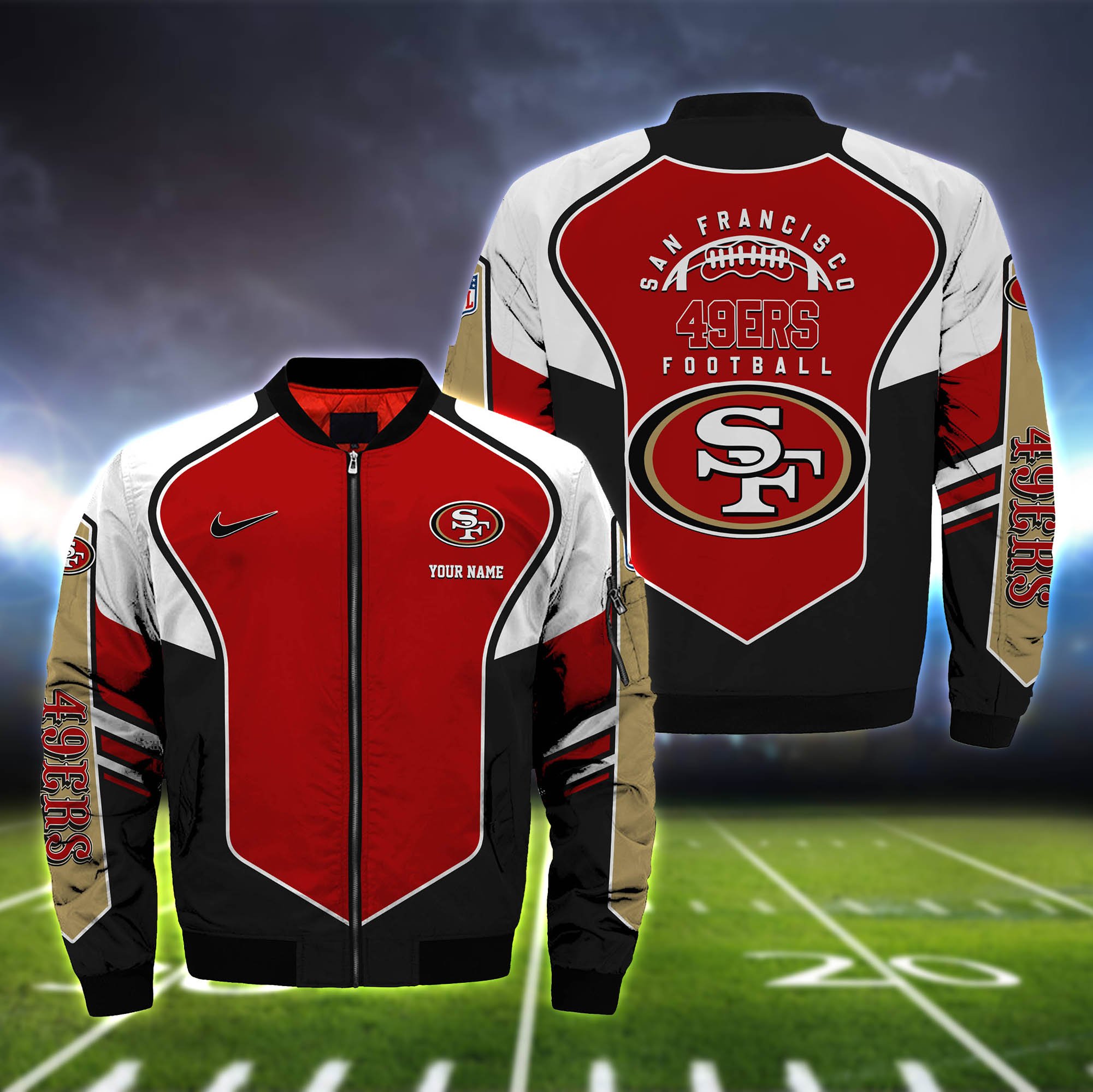 San Francisco 49Ers Team Special Bomber Jacket Zip Up Jacket For Nfl Fan Sport College Fashion