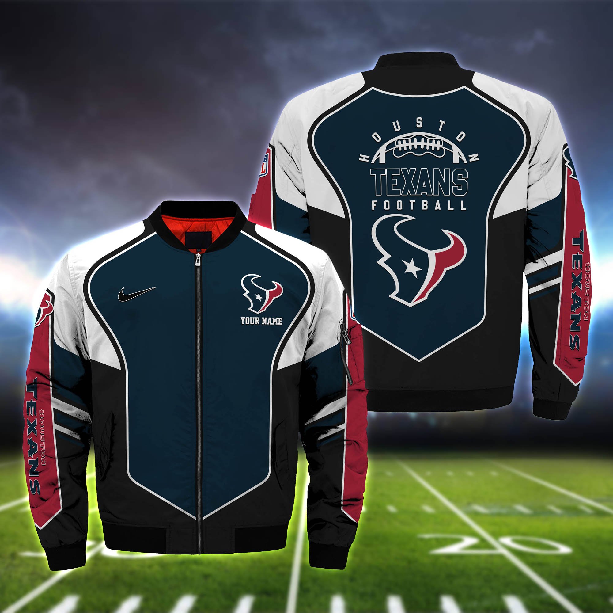 Houston Texans Football Team Bomber Jacket Full Zip Jacket For Nfl Fans Sport Party Outfit