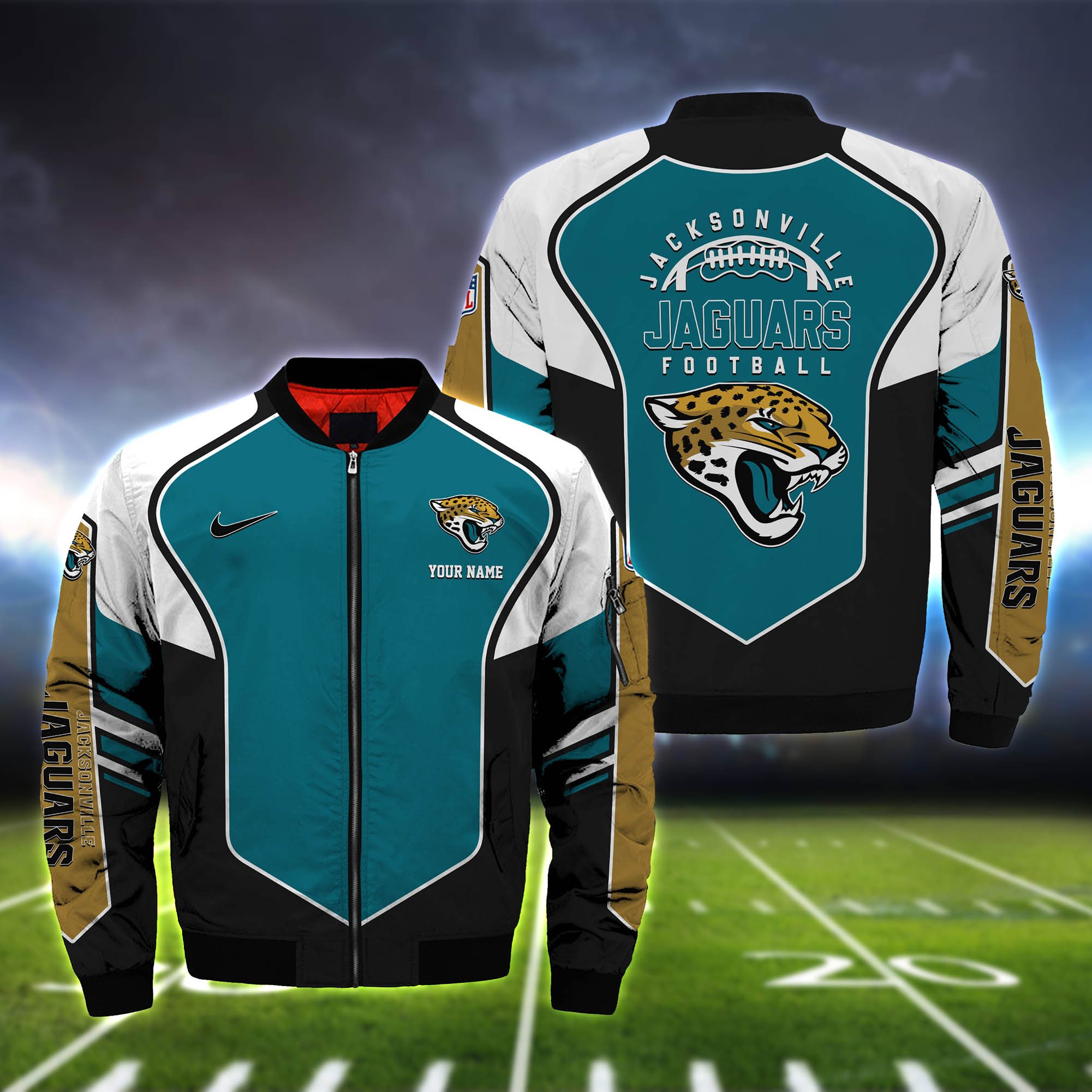 Jacksonville Jaguars Football Team Bomber Jacket Full Zip Jacket For Nfl Fans Sport Game Day Apparel