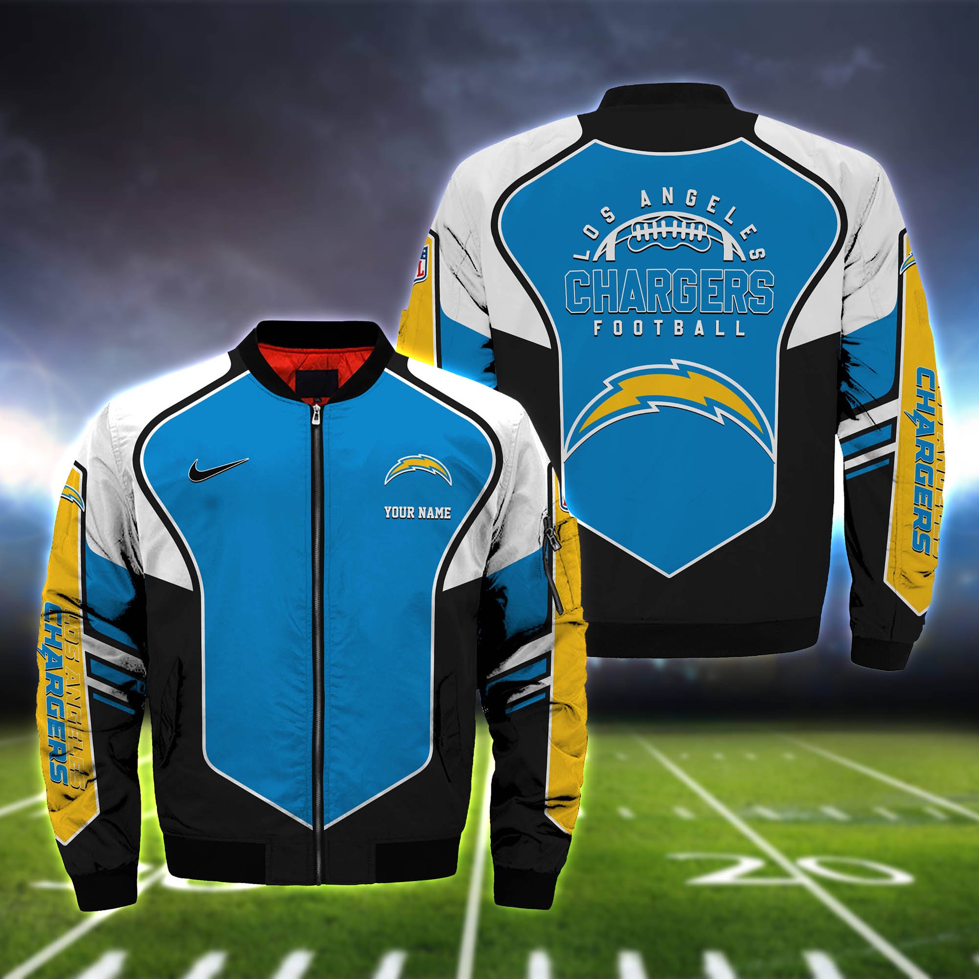 Los Angeles Chargers Bomber Jacket Full Zip Jacket For Nfl Fan