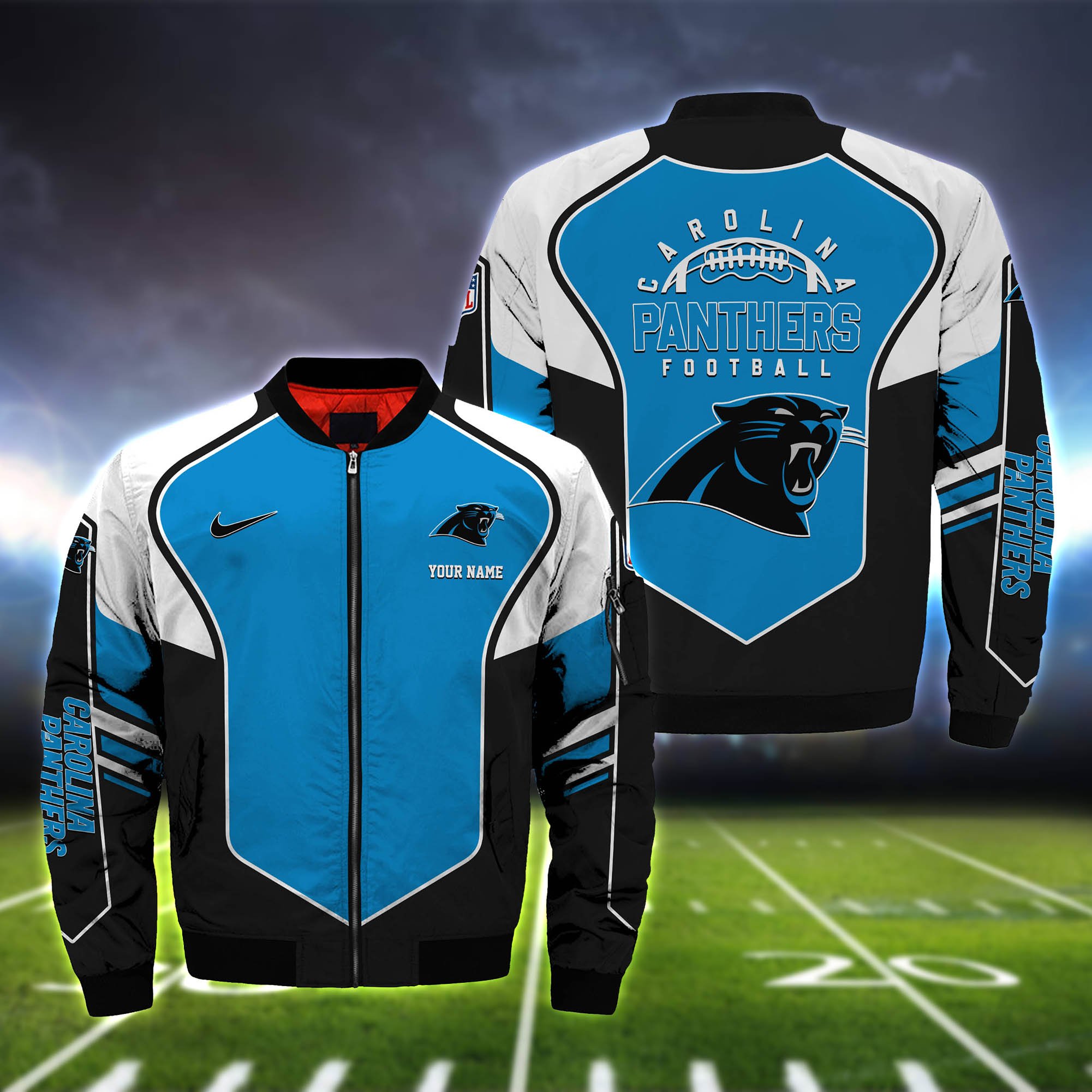 Nfl Carolina Panthers Bomber Jacket Full Zip Jacket For Nfl Fans Sport