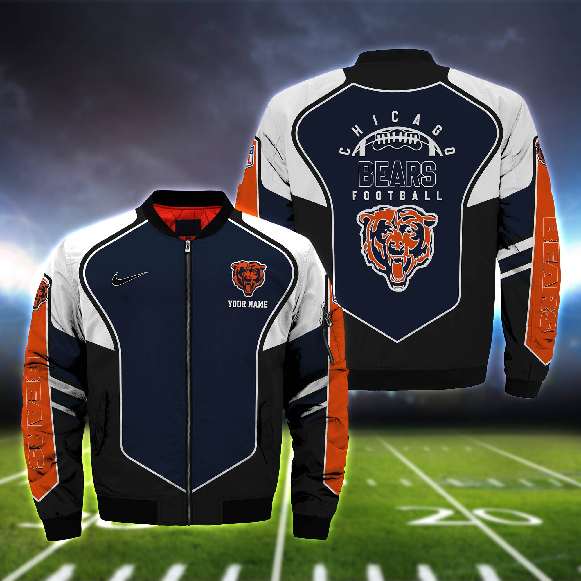 Chicago Bears Bomber Jacket Full Zip Jacket For Nfl Fans Sport Modern Look
