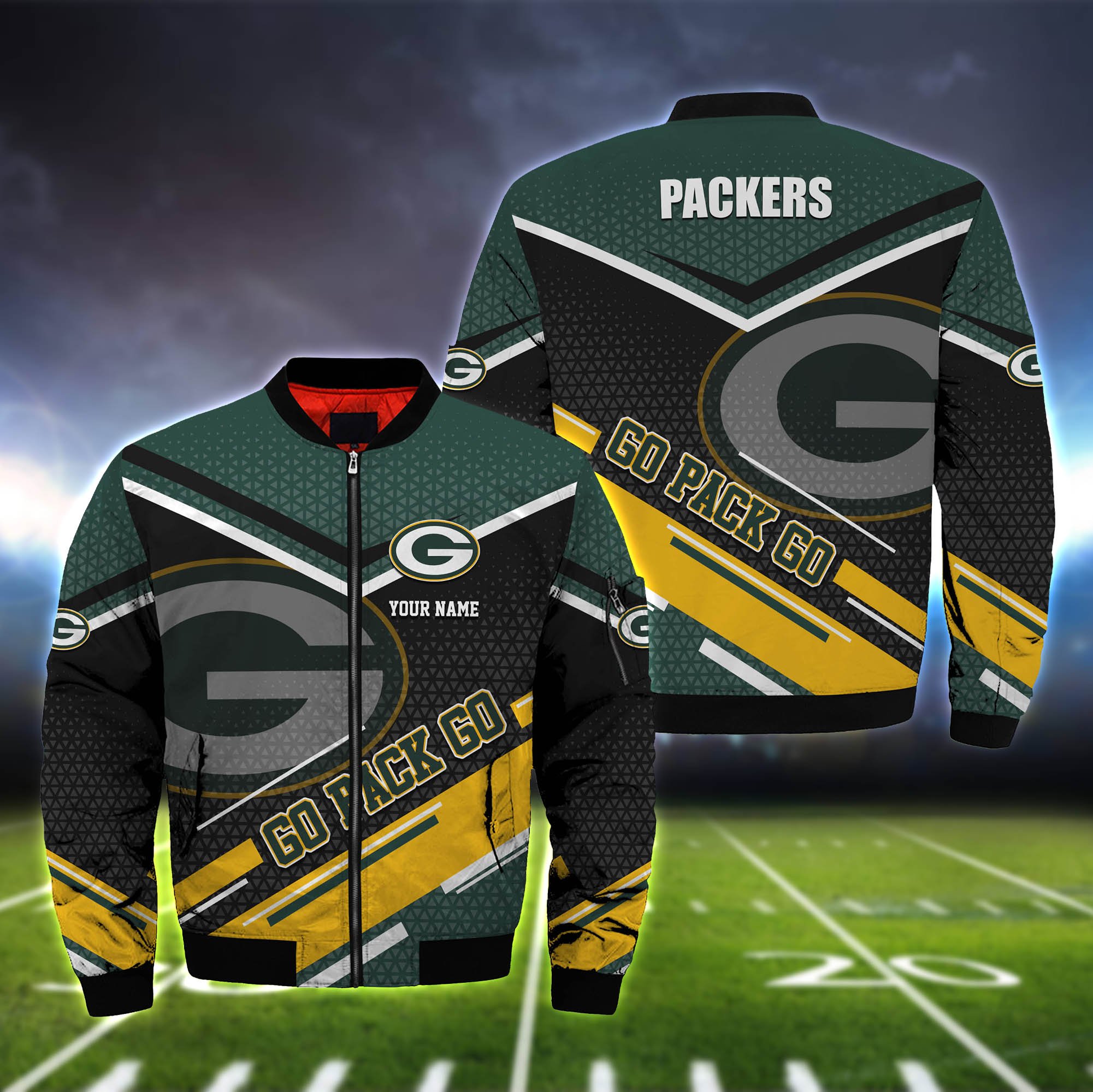 Green Bay Packers Football Team Bomber Jacket Full Zip Jacket For Nfl Fan Sport Classic Fit