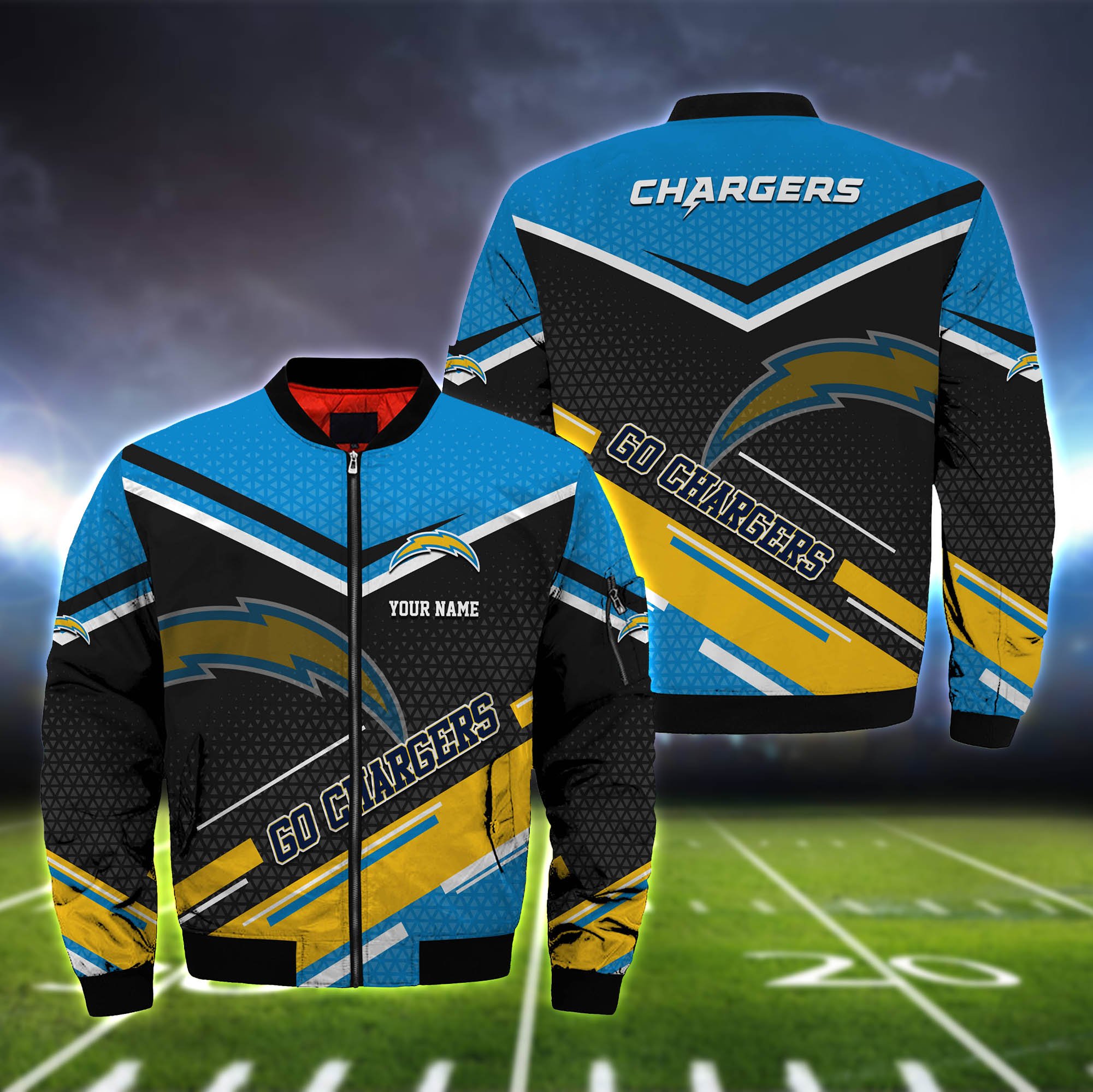 Los Angeles Chargers Bomber Jacket Full Zip Jacket For Nfl Fans Sport Team