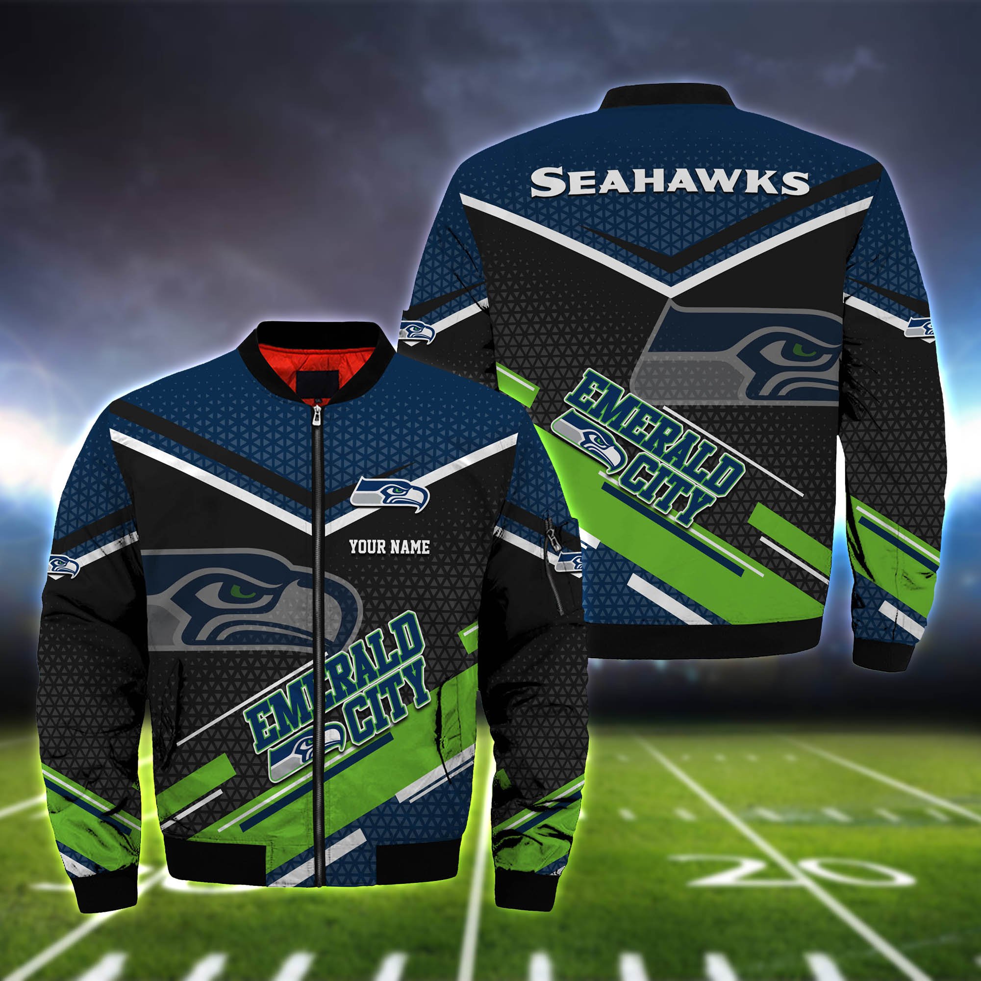 Seattle Seahawks Football Team Bomber Jacket Full Zip Up Jacket For Nfl Fan Sport Modern Look