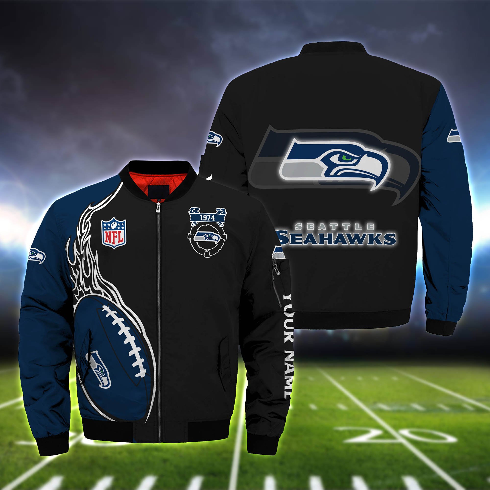 Seattle Seahawks Football Team Bomber Jacket Full Zip Up Jacket For Nfl Fan Sport Trendy Jacket