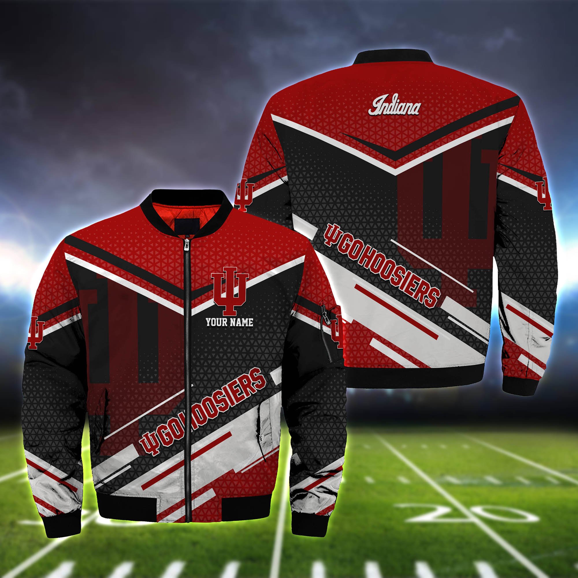 Indiana Hoosiers Bomber Jacket Full Zip Jacket For Ncaa Fans