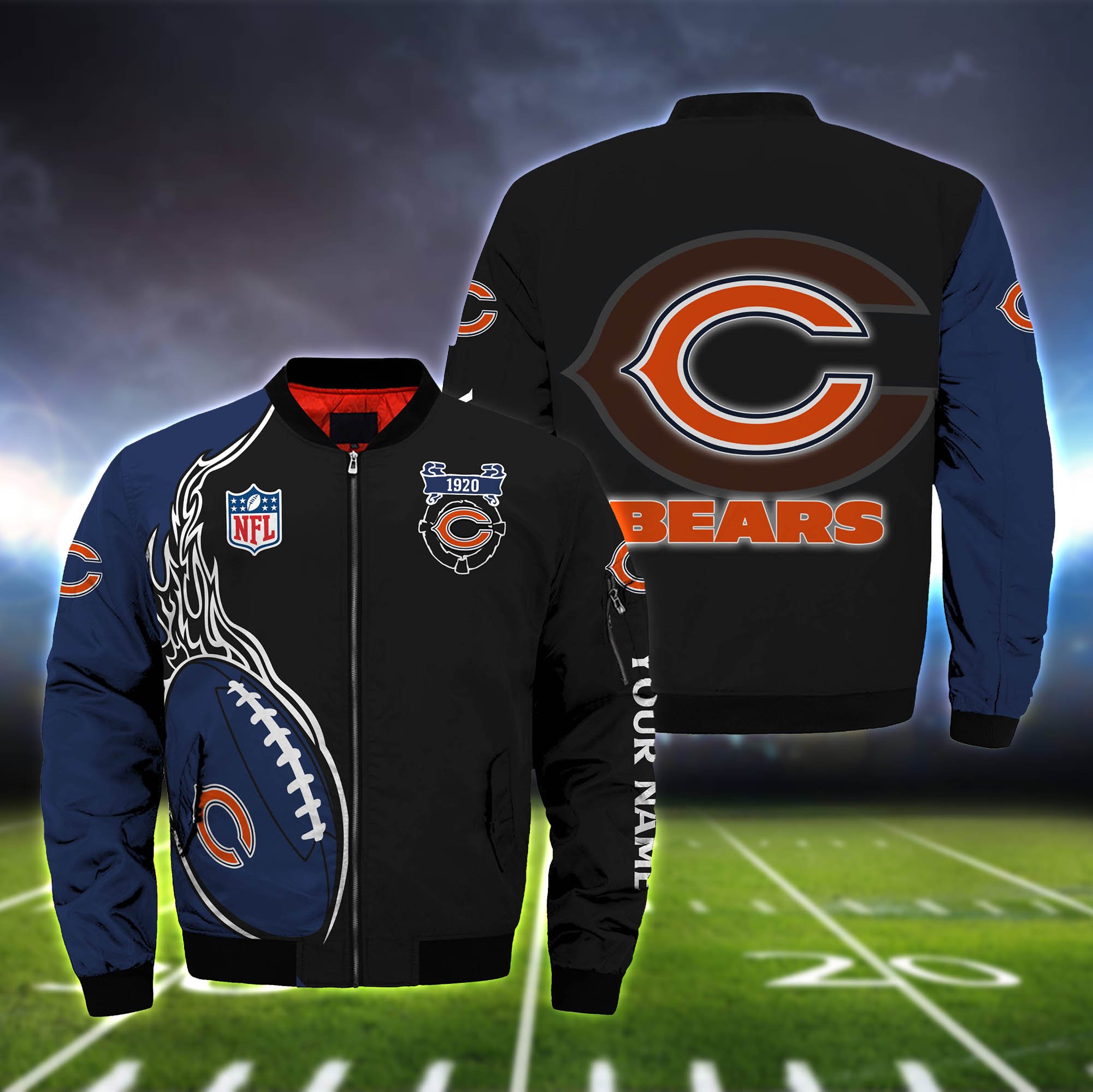 Chicago Bears Bomber Jacket Full Zip Jacket For Nfl Fans Sport