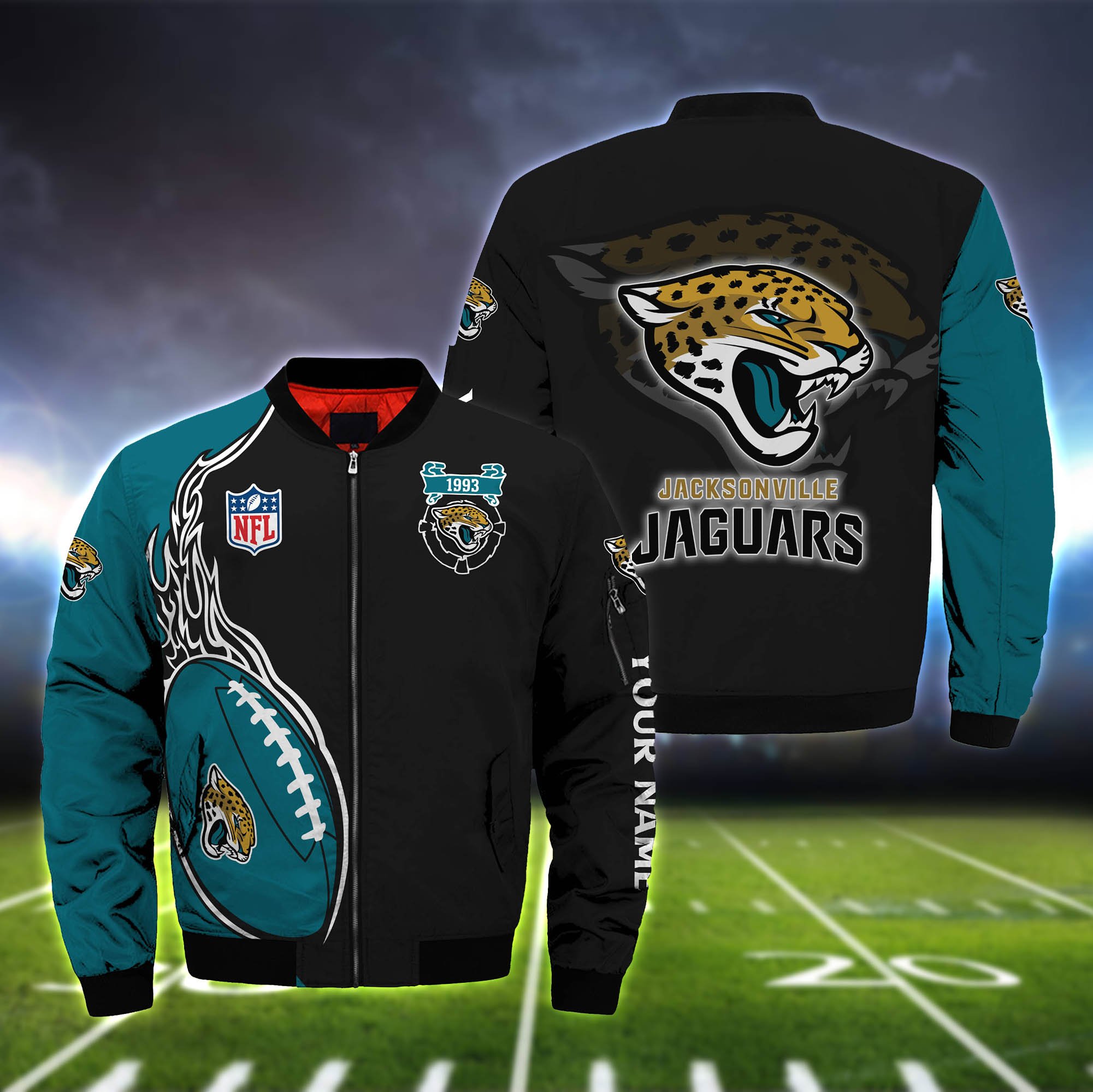 Jacksonville Jaguars Football Team Bomber Jacket Full Zip Jacket For Nfl Fans Sport Workwear Style