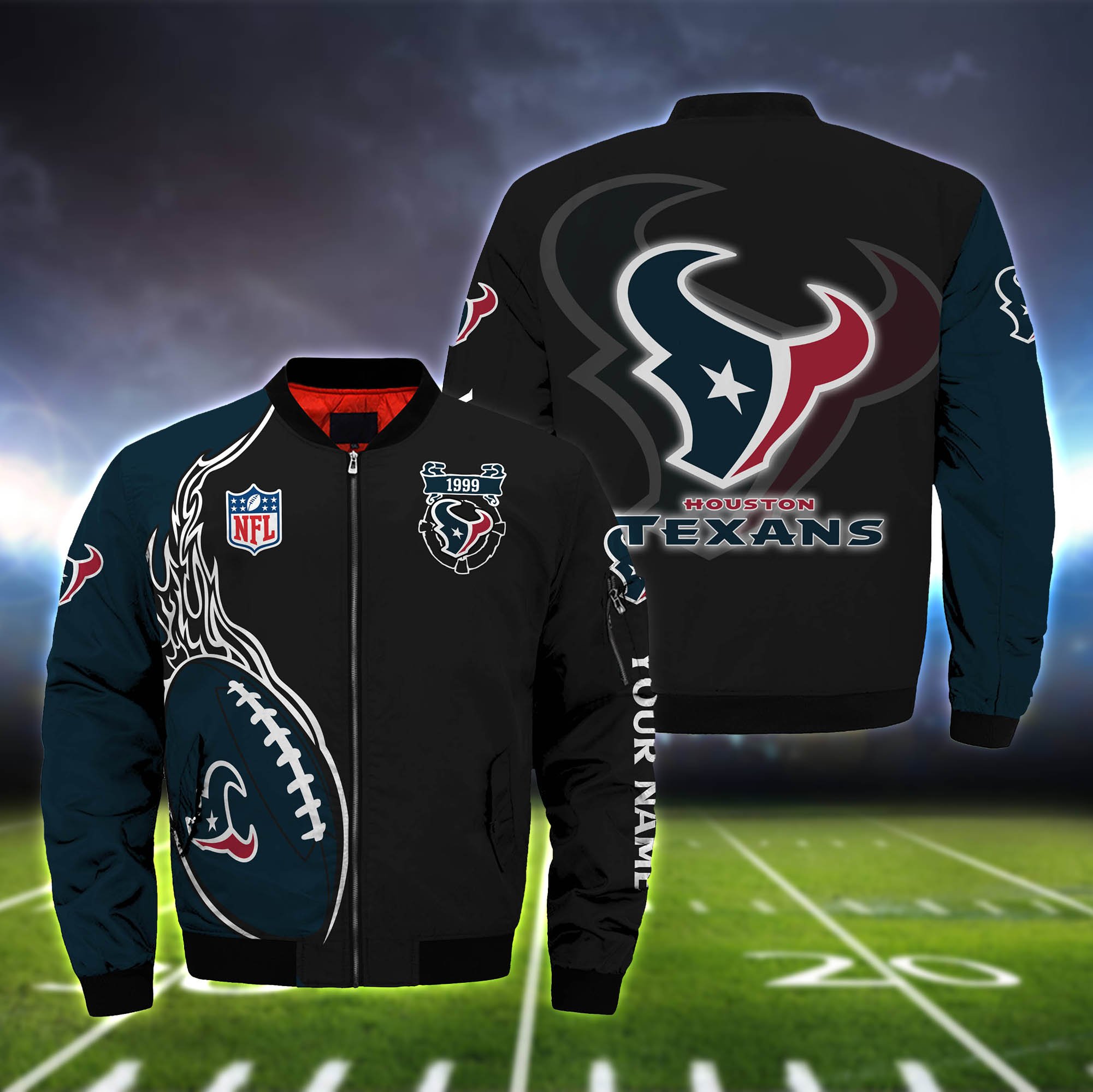 Houston Texans Football Team Bomber Jacket Full Zip Jacket For Nfl Fans Sport Game Day Apparel