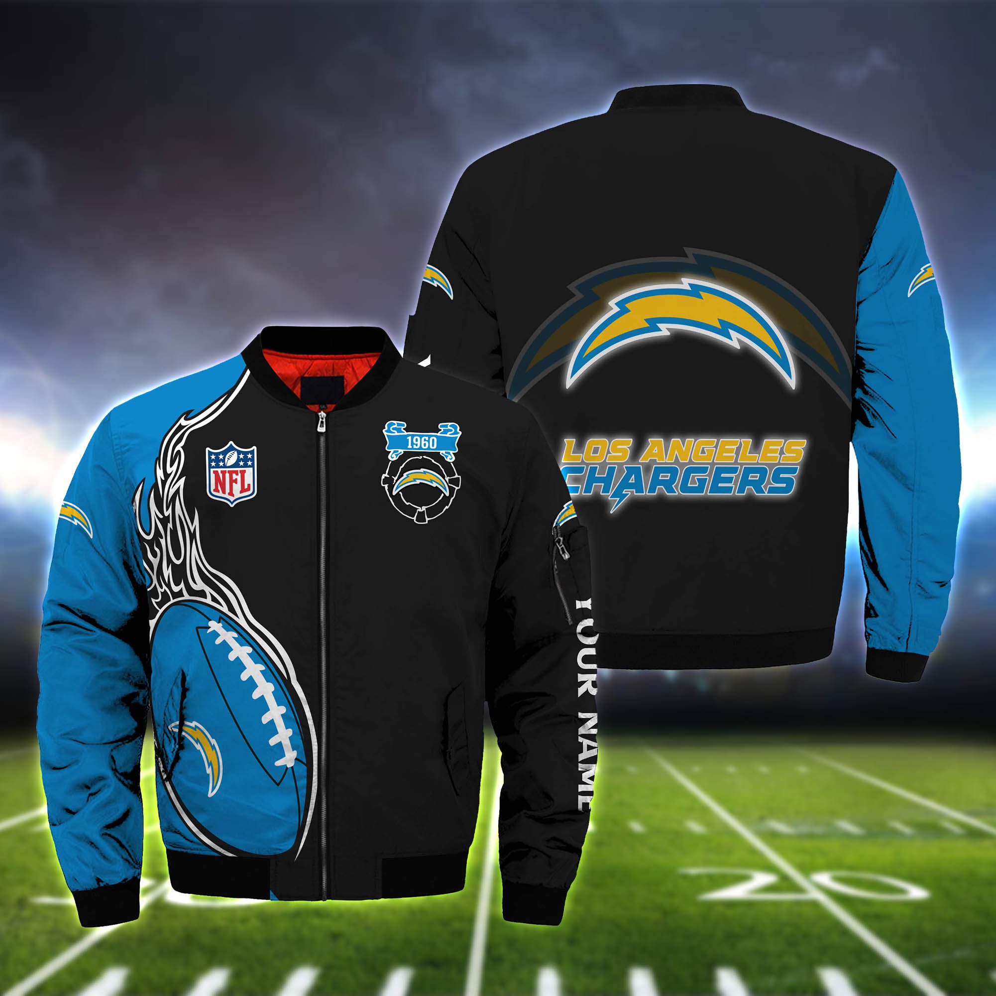 Los Angeles Chargers Football Bomber Jacket Full Zip Jacket For Nfl Fans Sport