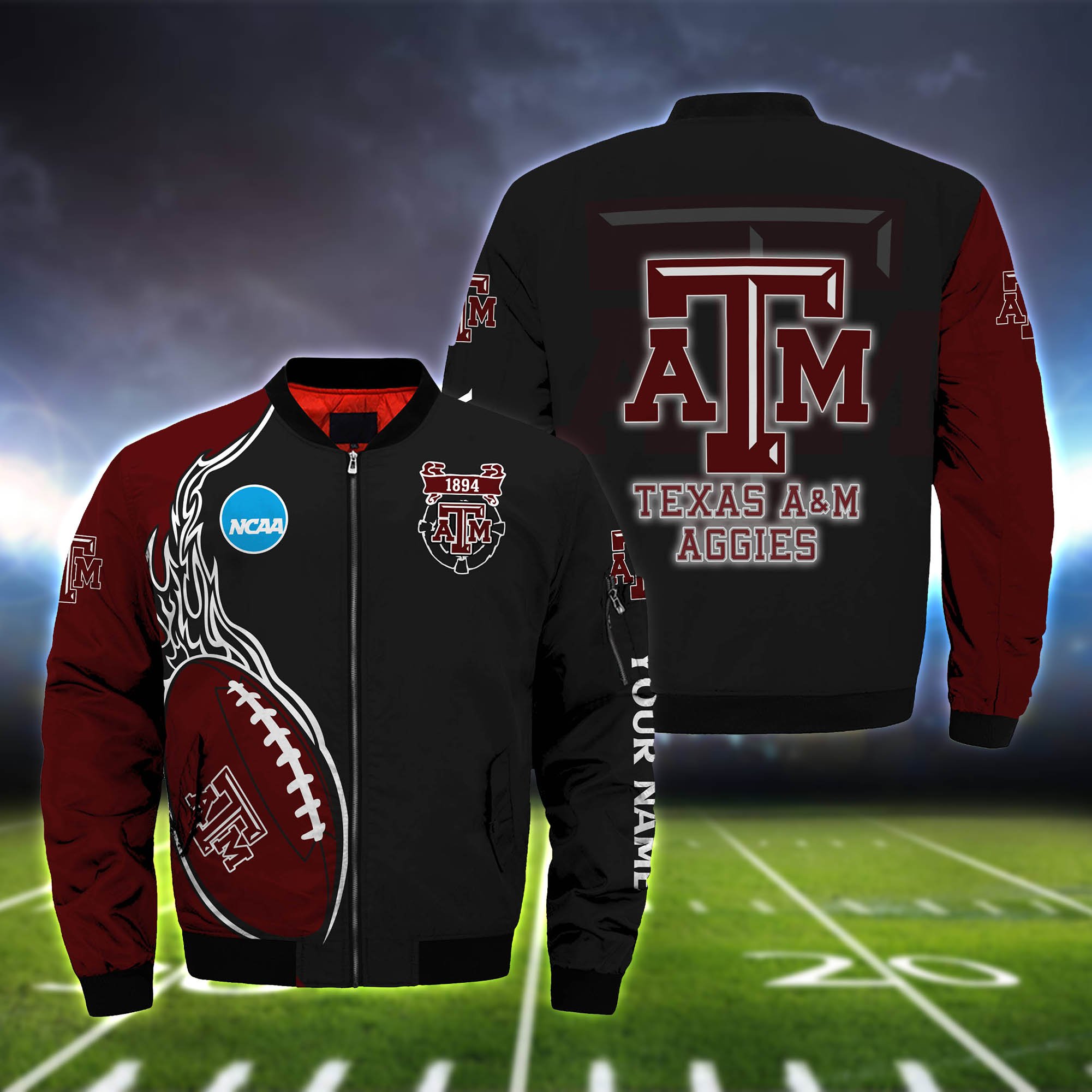 Texas A&M Aggies Bomber Jacket Full Zip Jacket For Ncaa Fan