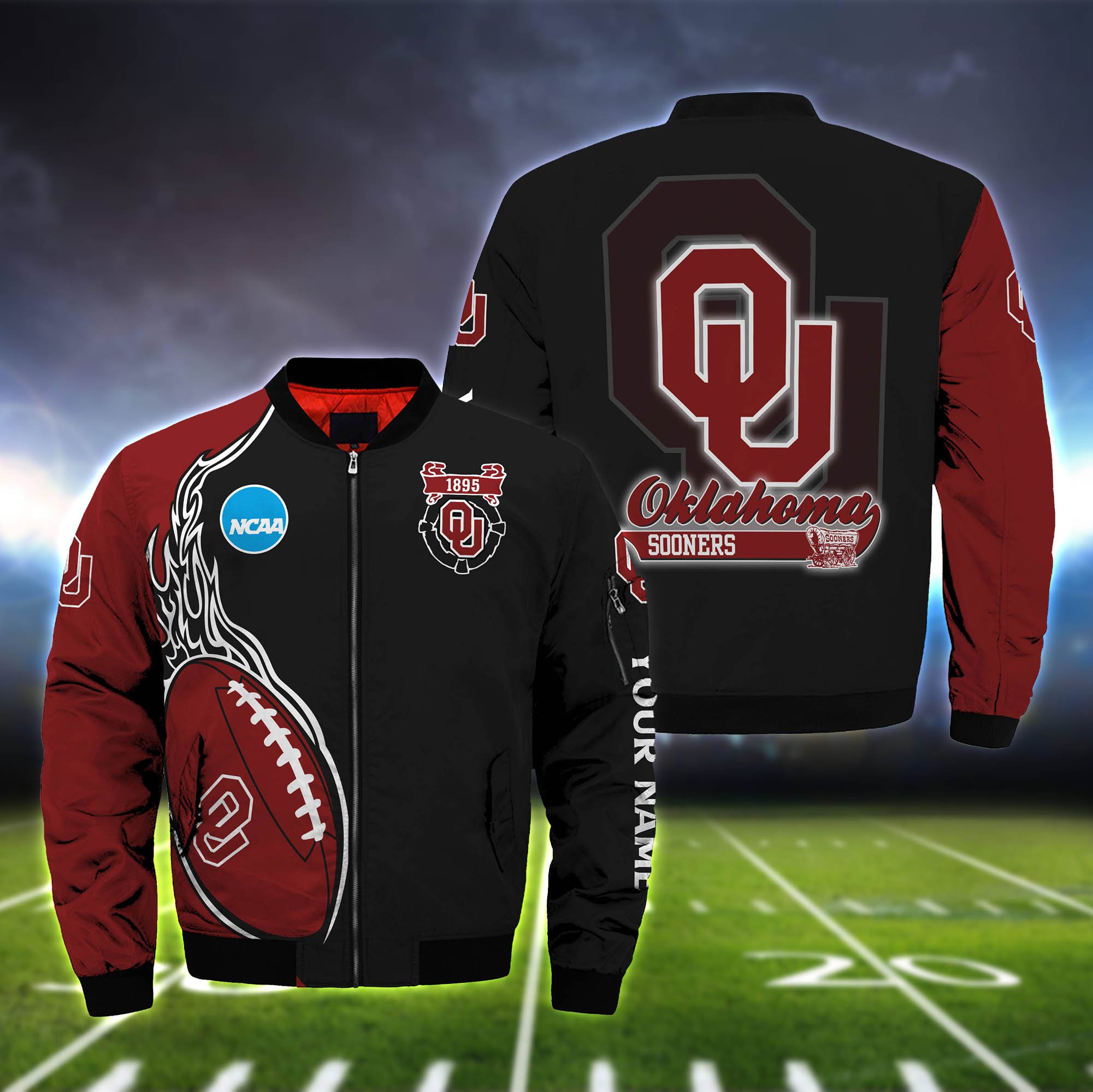 Oklahoma Sooners Bomber Jacket Full Zip Jacket For Ncaa Fan