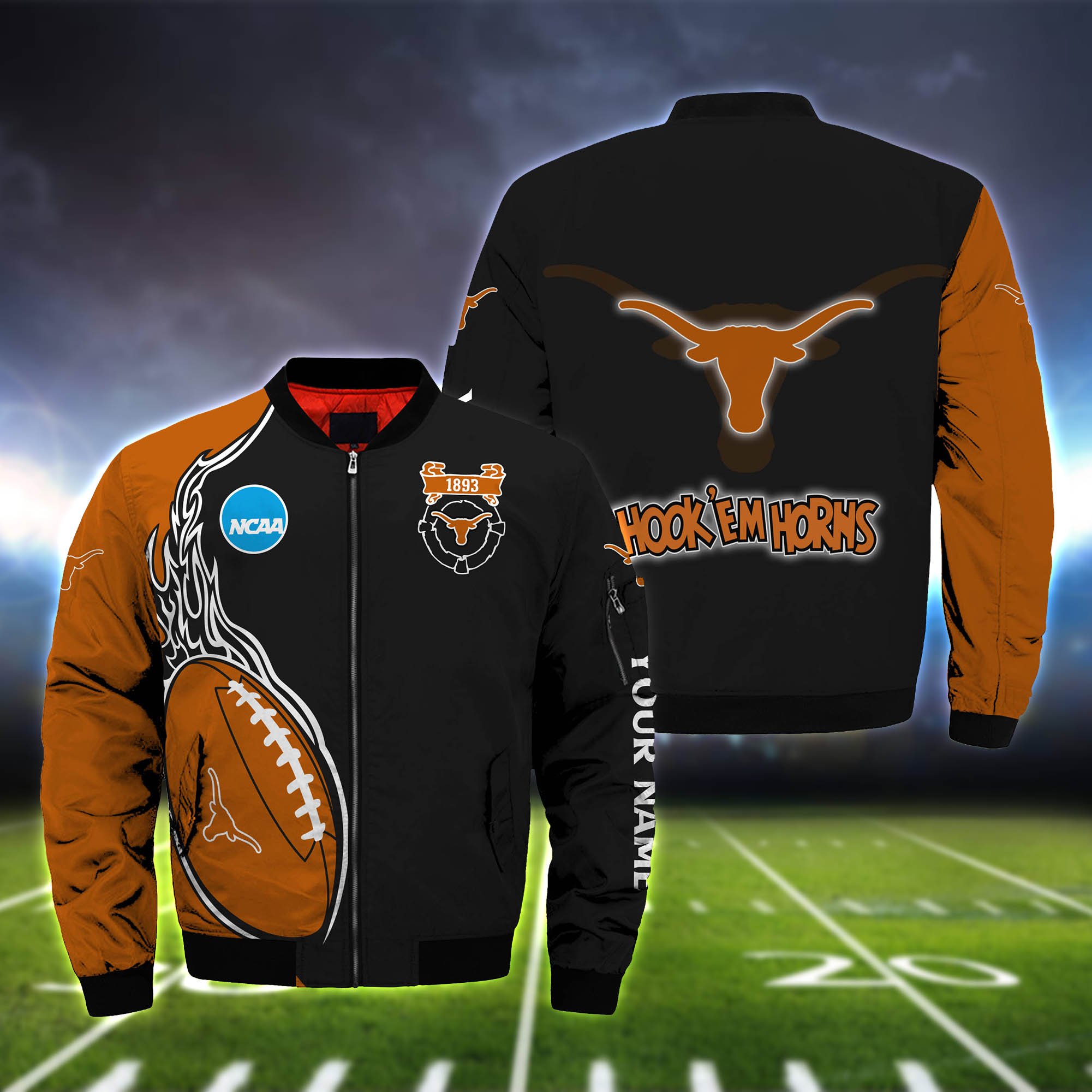 Texas Longhorns Bomber Jacket Full Zip Jacket For Ncaa Fan