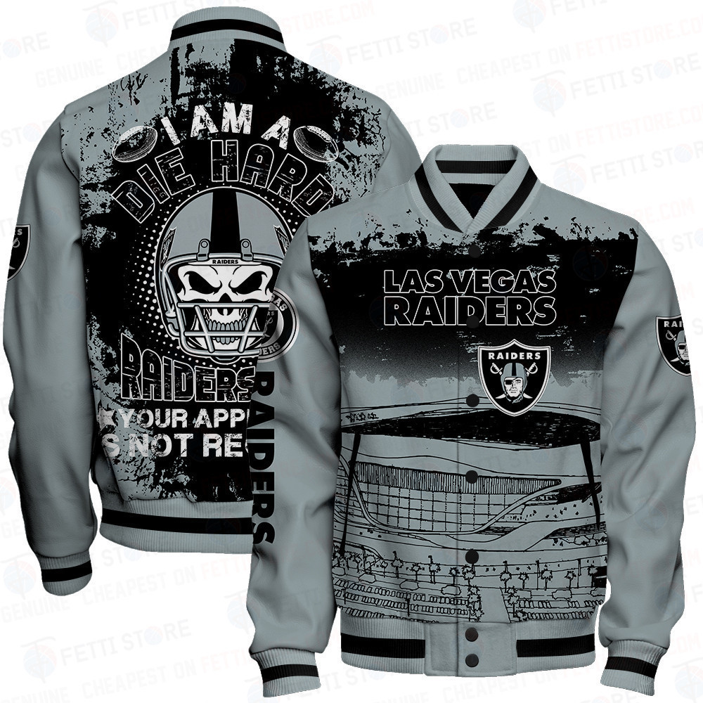 Las Vegas Raiders Skull Helmet Halloween Pattern Varsity Jacket