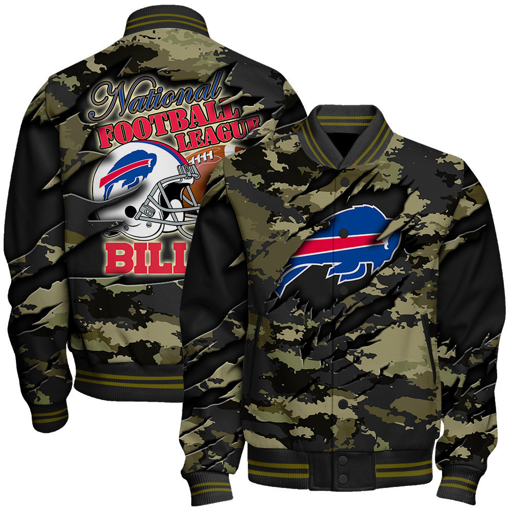 Buffalo Bills Black Camo Pattern National Football League Varsity Jacket