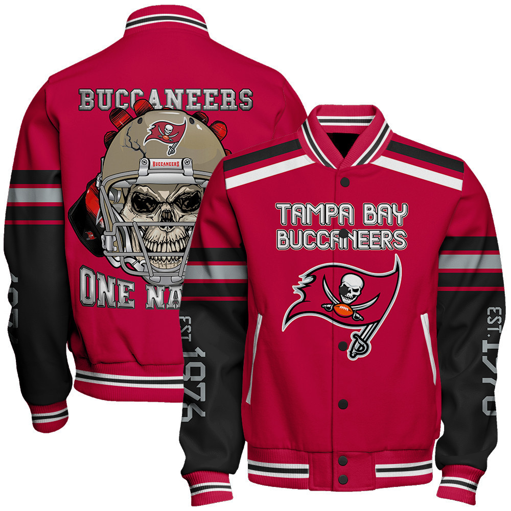 Tampa Bay Buccaneers Skull And Gloves Pattern Varsity Jacket