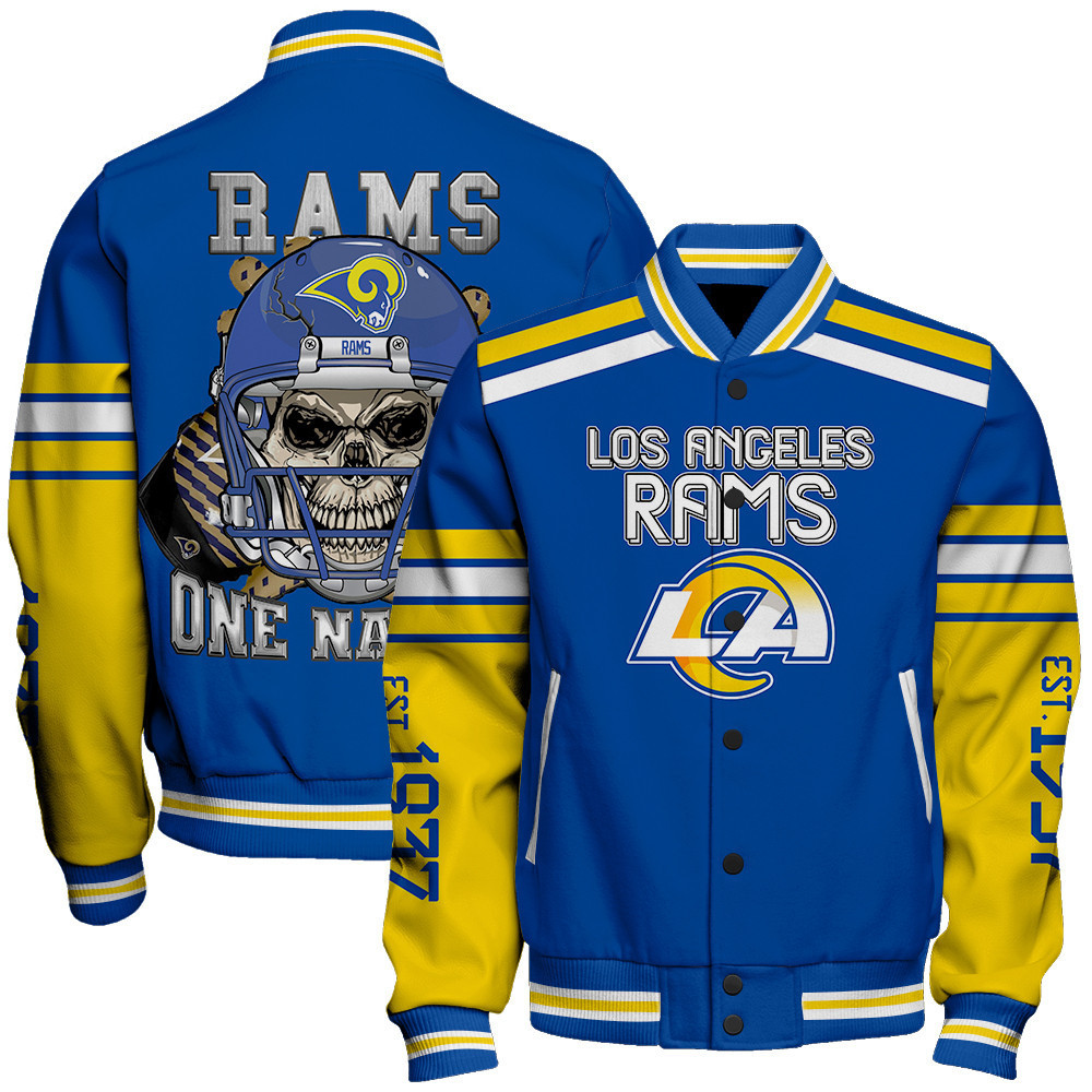 Los Angeles Rams Skull And Gloves Pattern Varsity Jacket