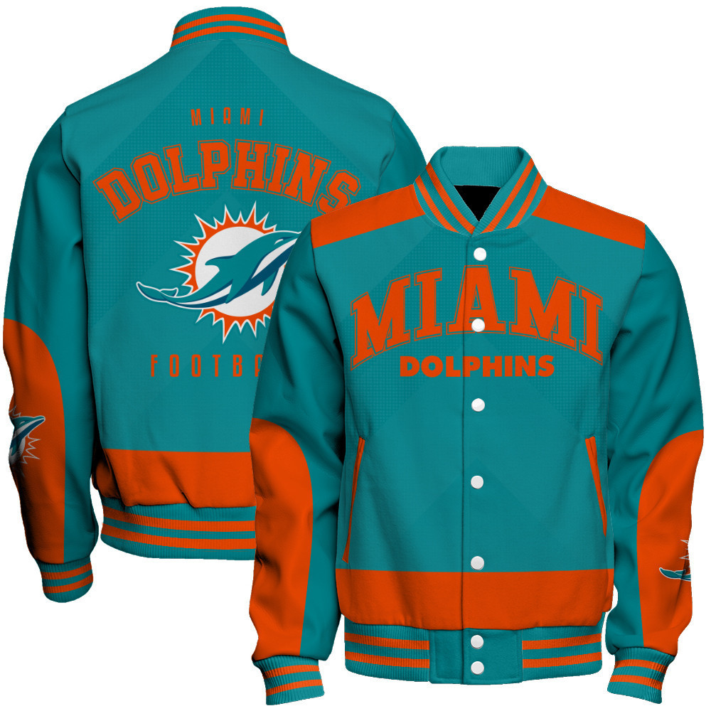 Miami Dolphins Football Team 2025 Stay Ahead Of The Trend Baseball Varsity Jacket