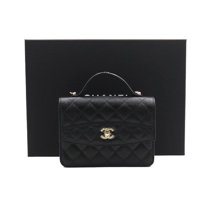 CHANEL Black Caviar Top Handle Tote Bag with Gold Chain Women's Mini Backpack AP4406