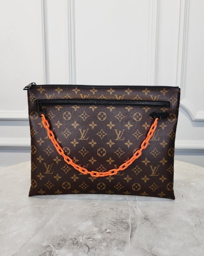 Louis Vuitton Limited Edition Monogram Virgil Abloh Orange Chain Clutch Bag SKU12345