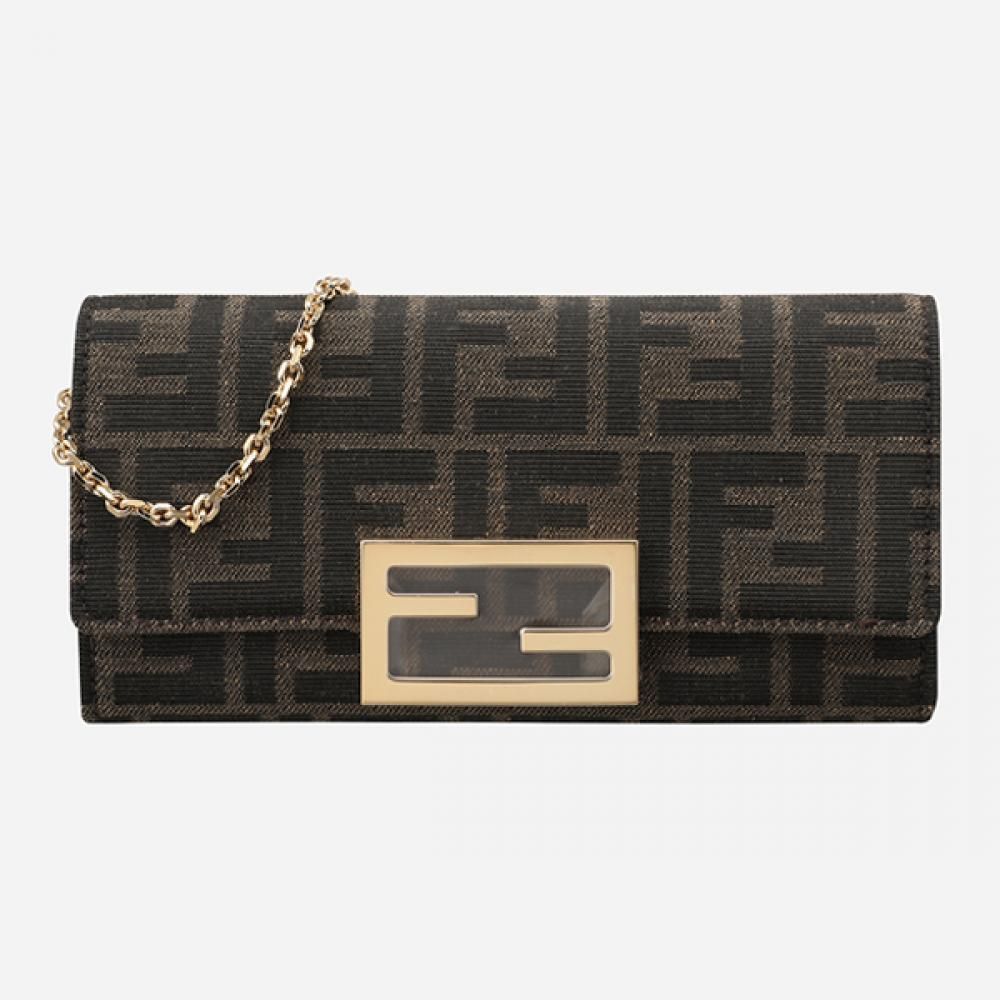 Fendi Fabric Baguette Chain WOC Brown 8M0365 A98P F0A6E