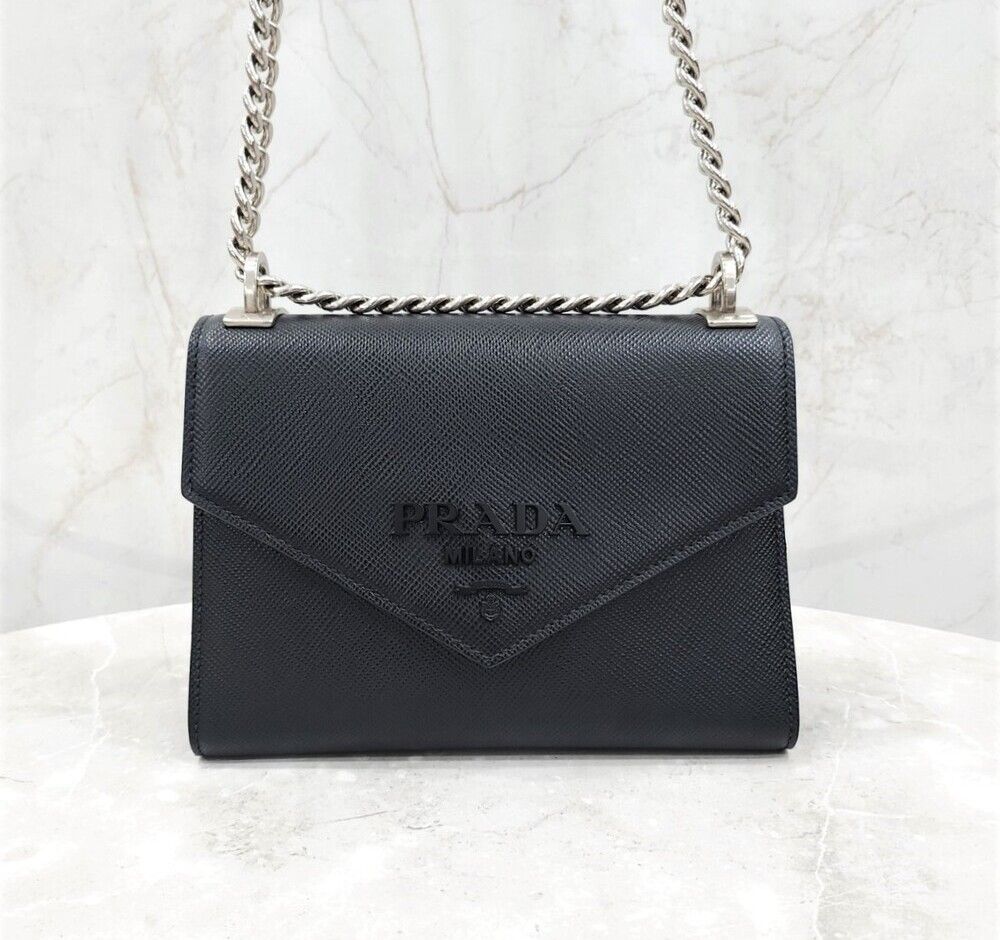 Prada Monochrome Saffiano Chain Shoulder Bag 1BD127