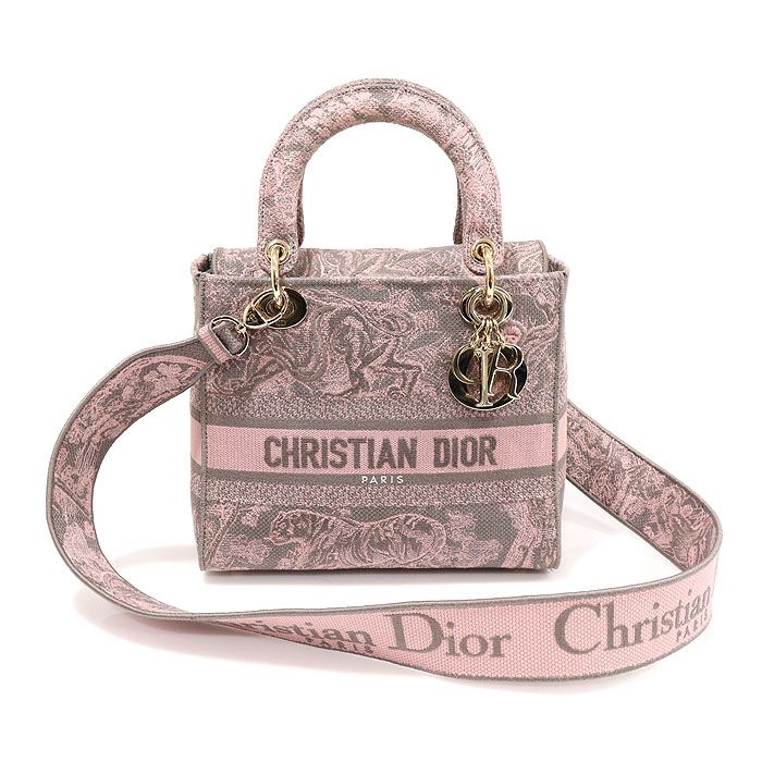 Dior Pink Toile de Jouy Reverse Embroidered Lady D-Lite Medium 2WAY Bag M0565ORGO_M89E